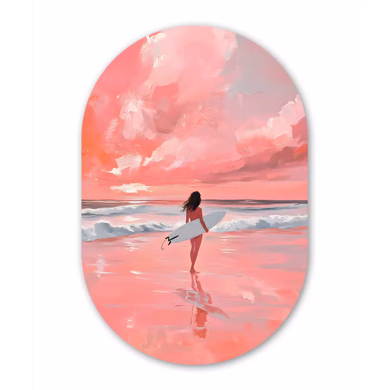 Roze - Surfen - Zee Wandcirkel Ovaal Forex klein -3d
