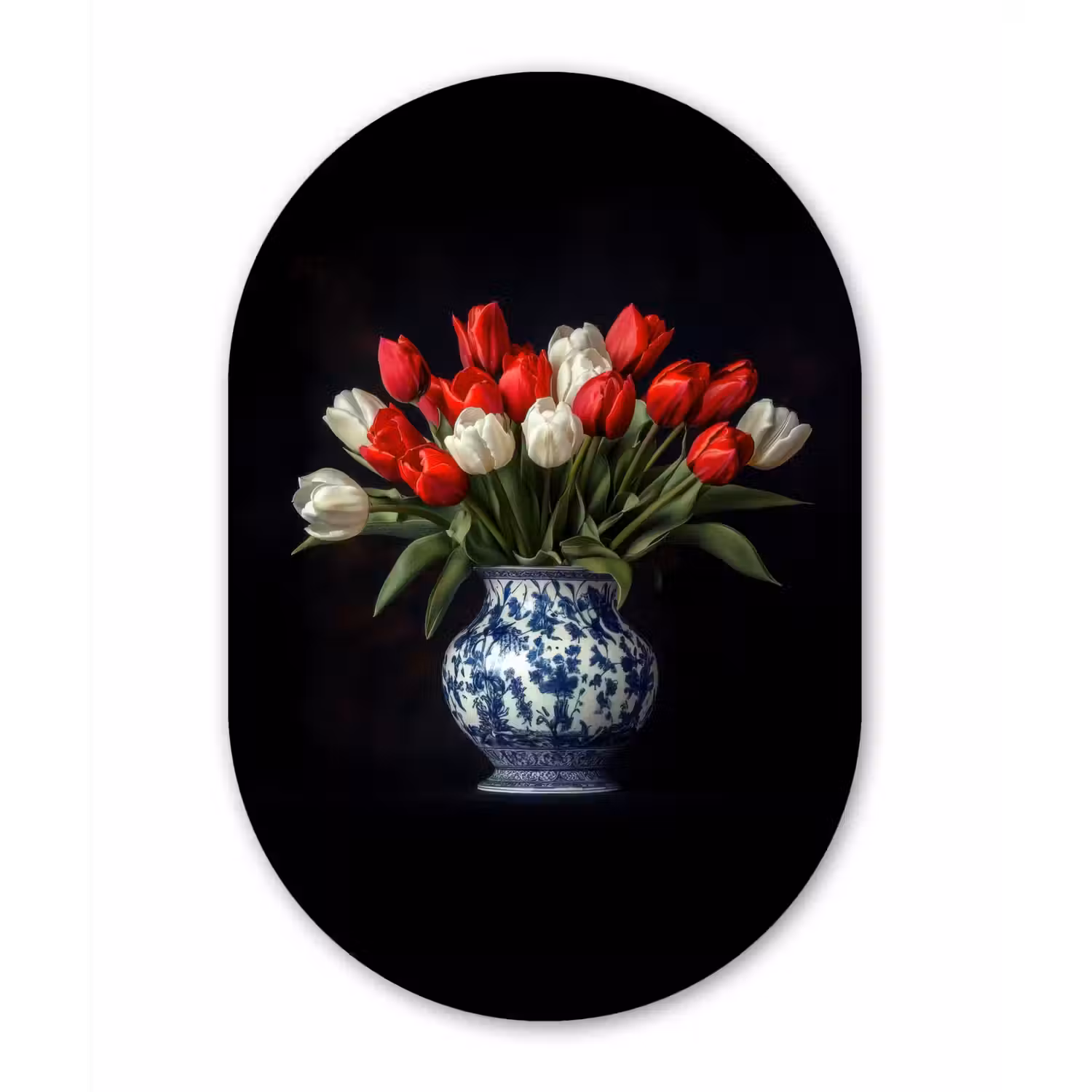 Rode - Bloemen - Tulpen - Vaas Wandcirkel Ovaal Forex klein -3d