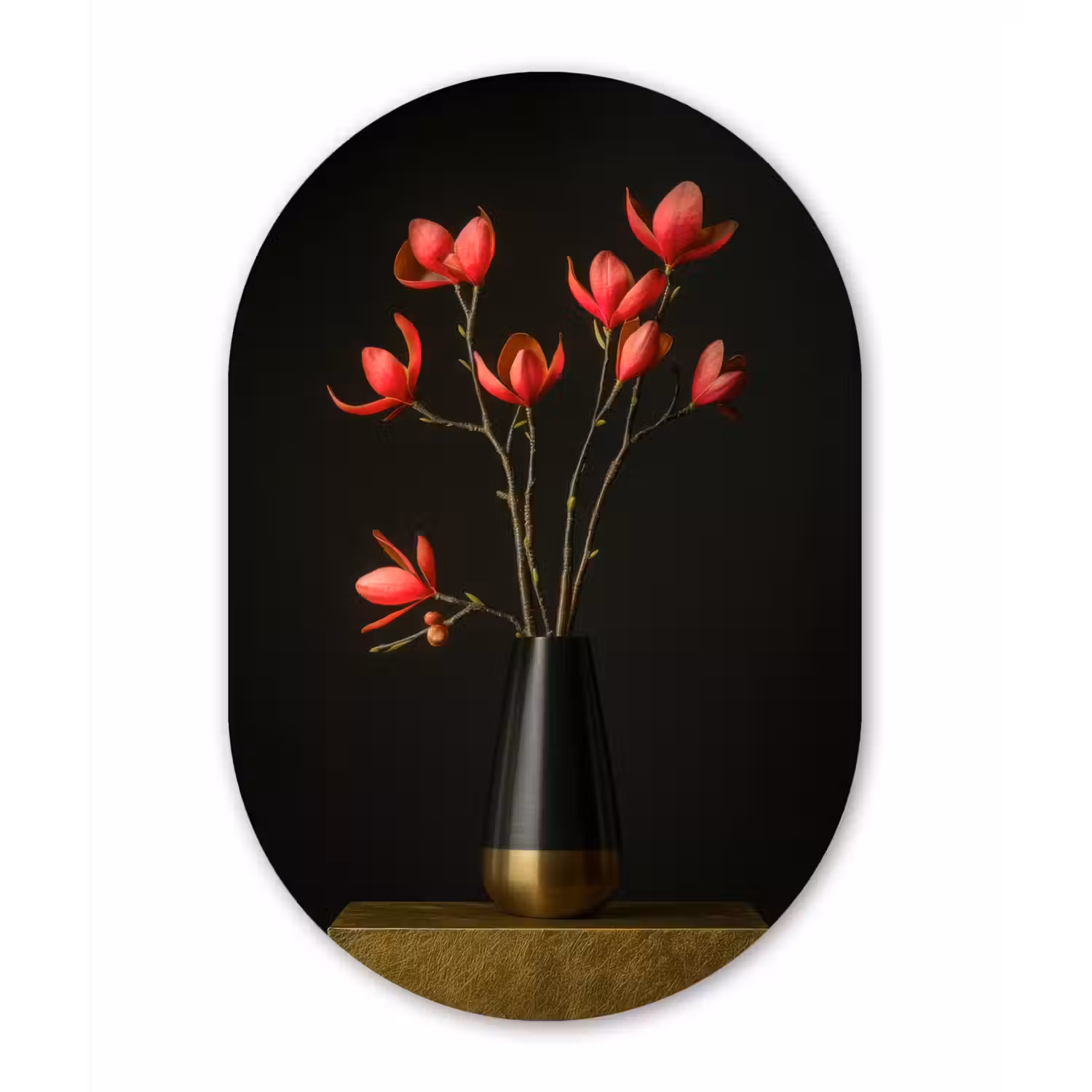 Rode - Bloemen - Vaas Wandcirkel Ovaal Forex klein -3d