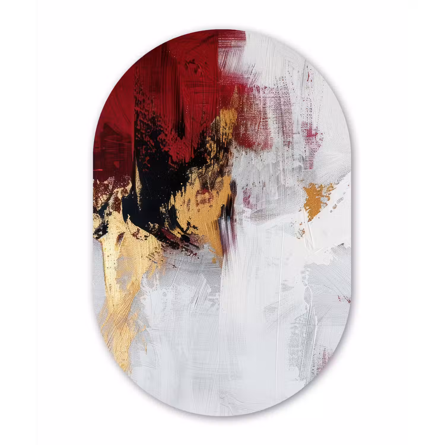Rood - Marmer - Abstract - Goud - Modern Wandcirkel Ovaal Forex klein -3d