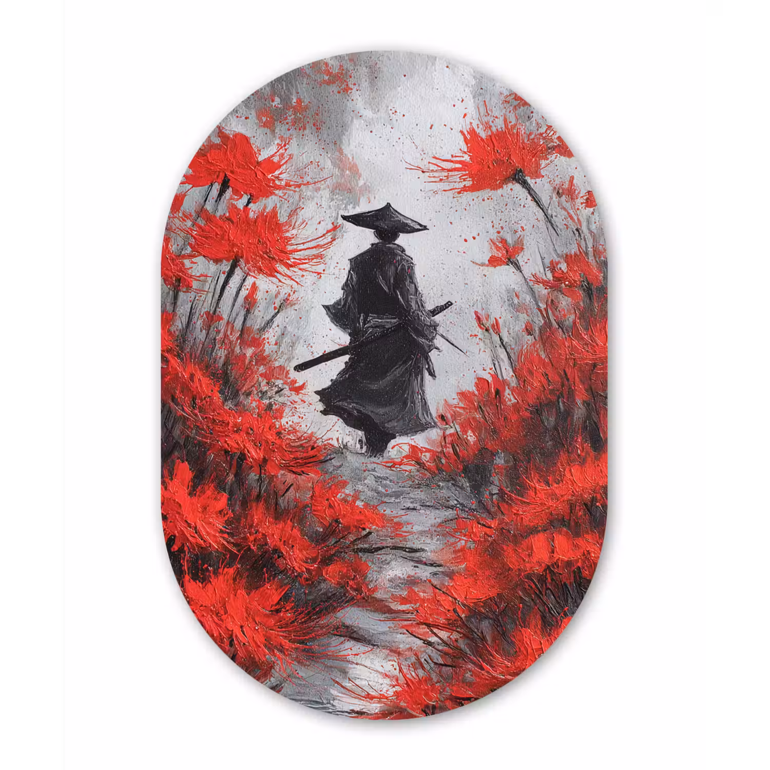 Rode bloemen - mistig - Man Wandcirkel Ovaal Forex klein -3d