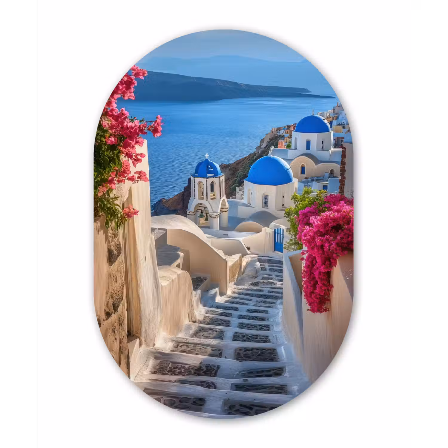 Santorini - Bloemen - Griekenland Wandcirkel Ovaal Forex klein -3d