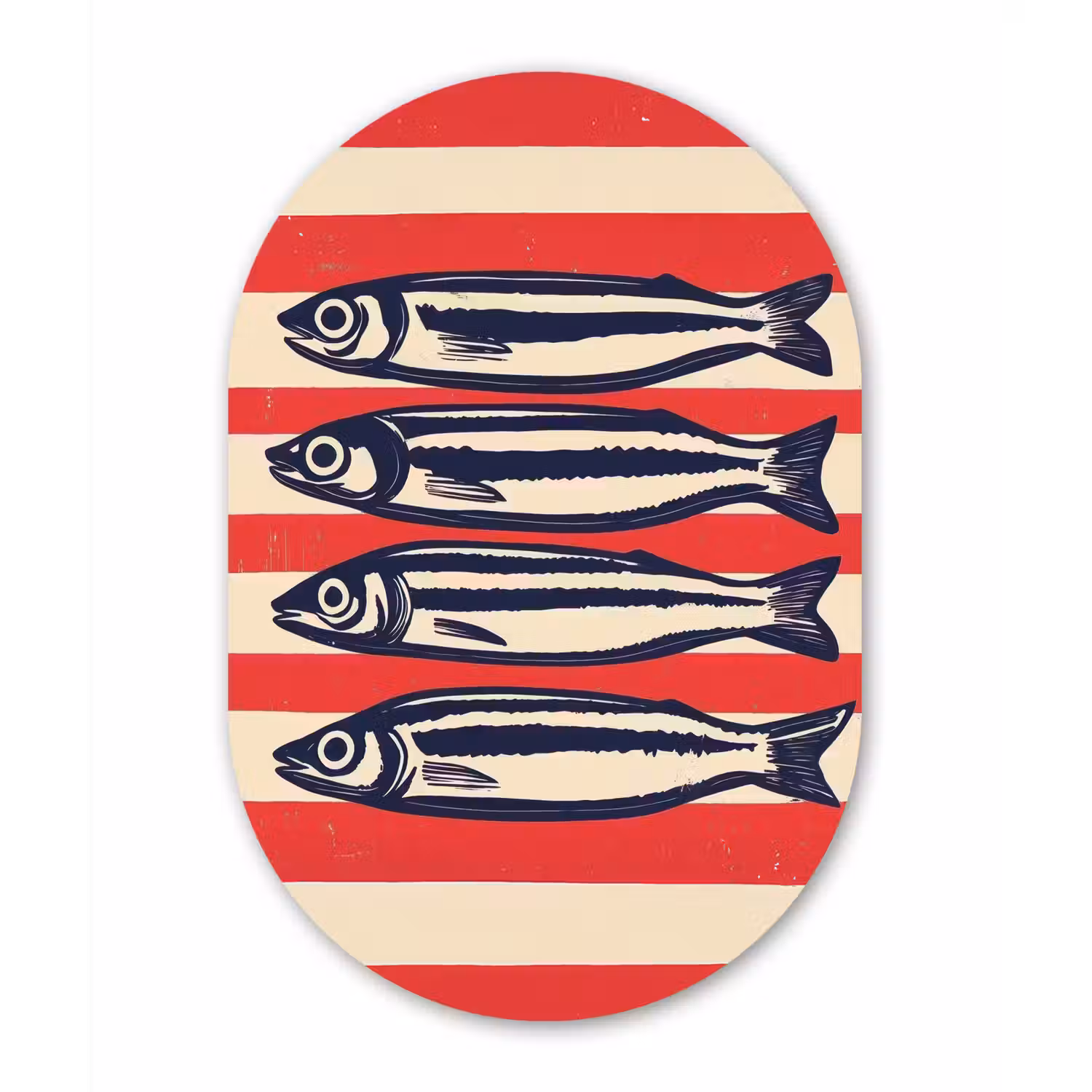 Sardines - Rood en beige strepen Wandcirkel Ovaal Forex klein -3d