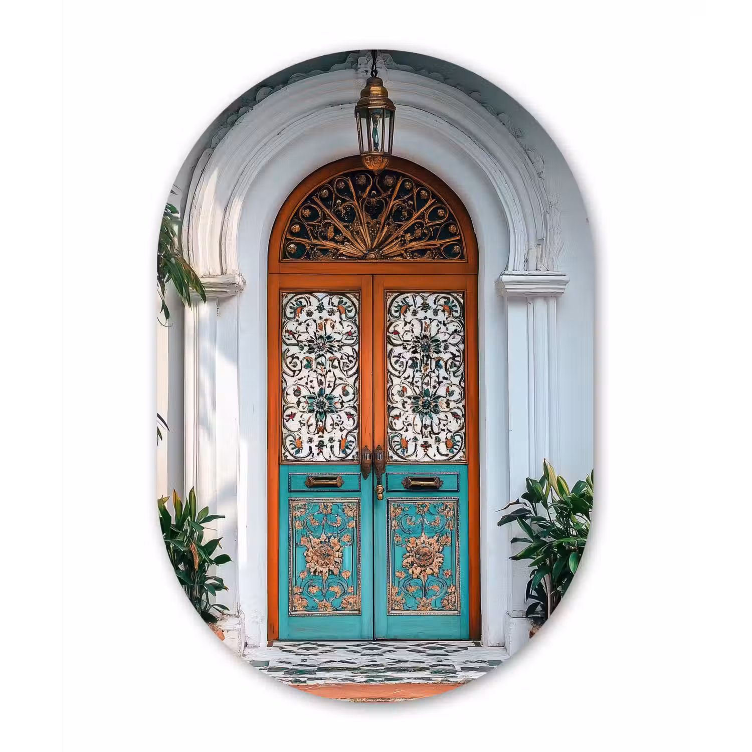 Zuilen - Sierlijke - Deur - Blauw Wandcirkel Ovaal Forex klein -3d