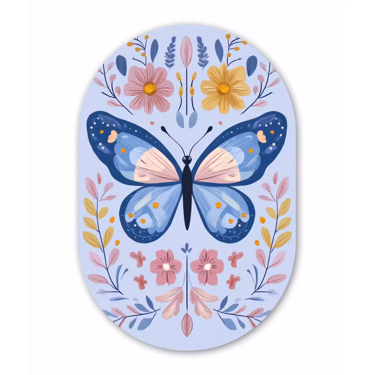 Vlinder - Lichtblauw - Sierlijk - Bloemen Wandcirkel Ovaal Forex klein -3d