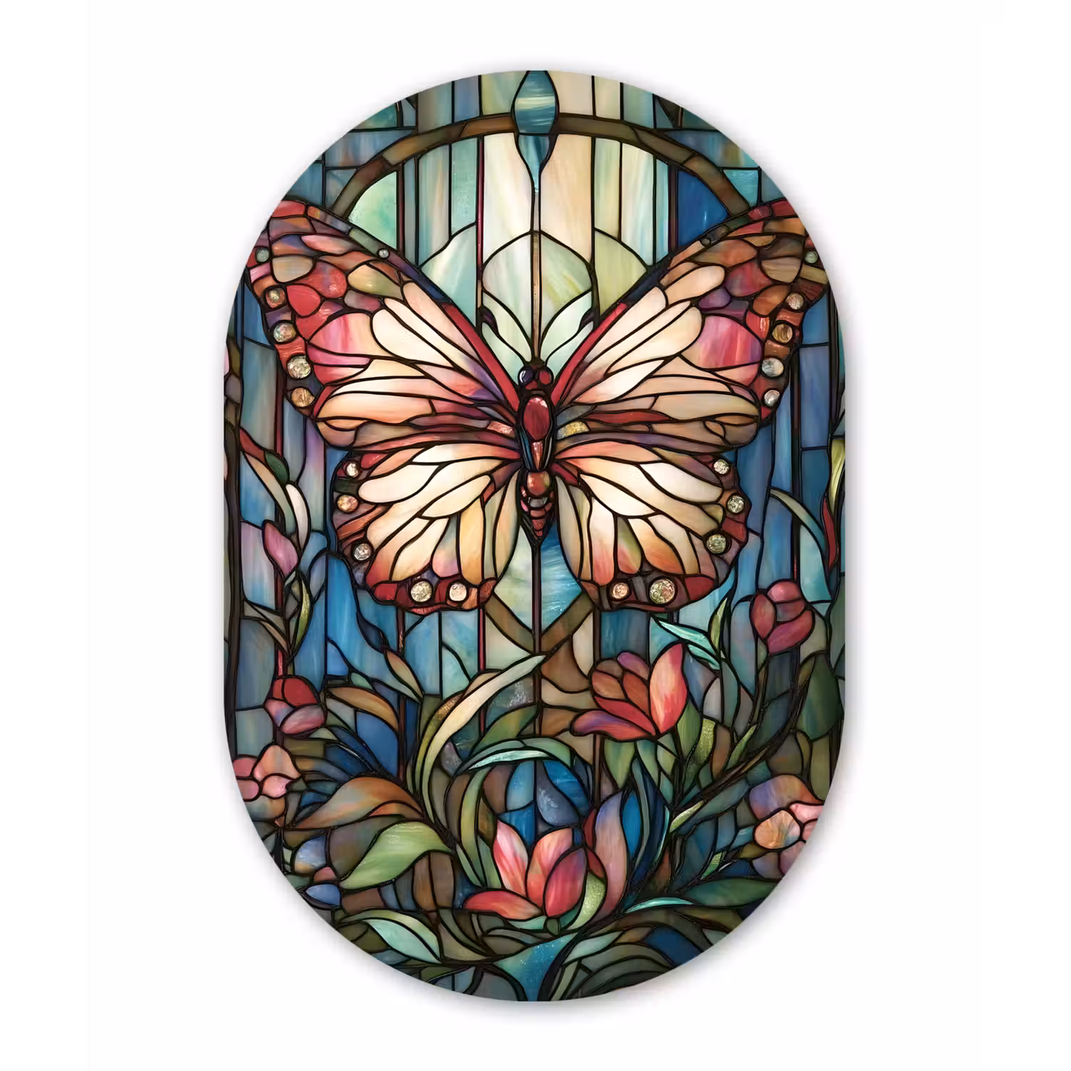 Vlinder - Roze - Bloemen - Bladeren Wandcirkel Ovaal Forex klein -3d