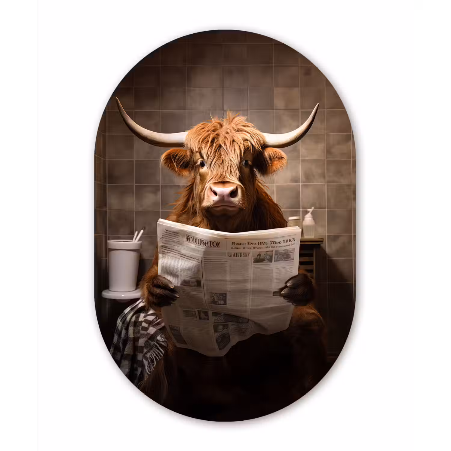 Schotse hooglander - Krant - Toilet Wandcirkel Ovaal Forex klein -3d
