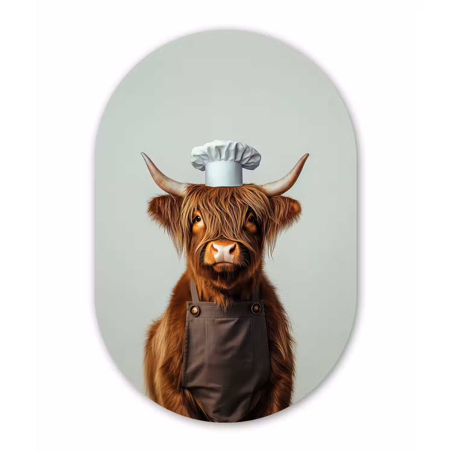 Schotse Hooglander - Bruin - Hoorns - Kokskleding Wandcirkel Ovaal Forex klein -3d