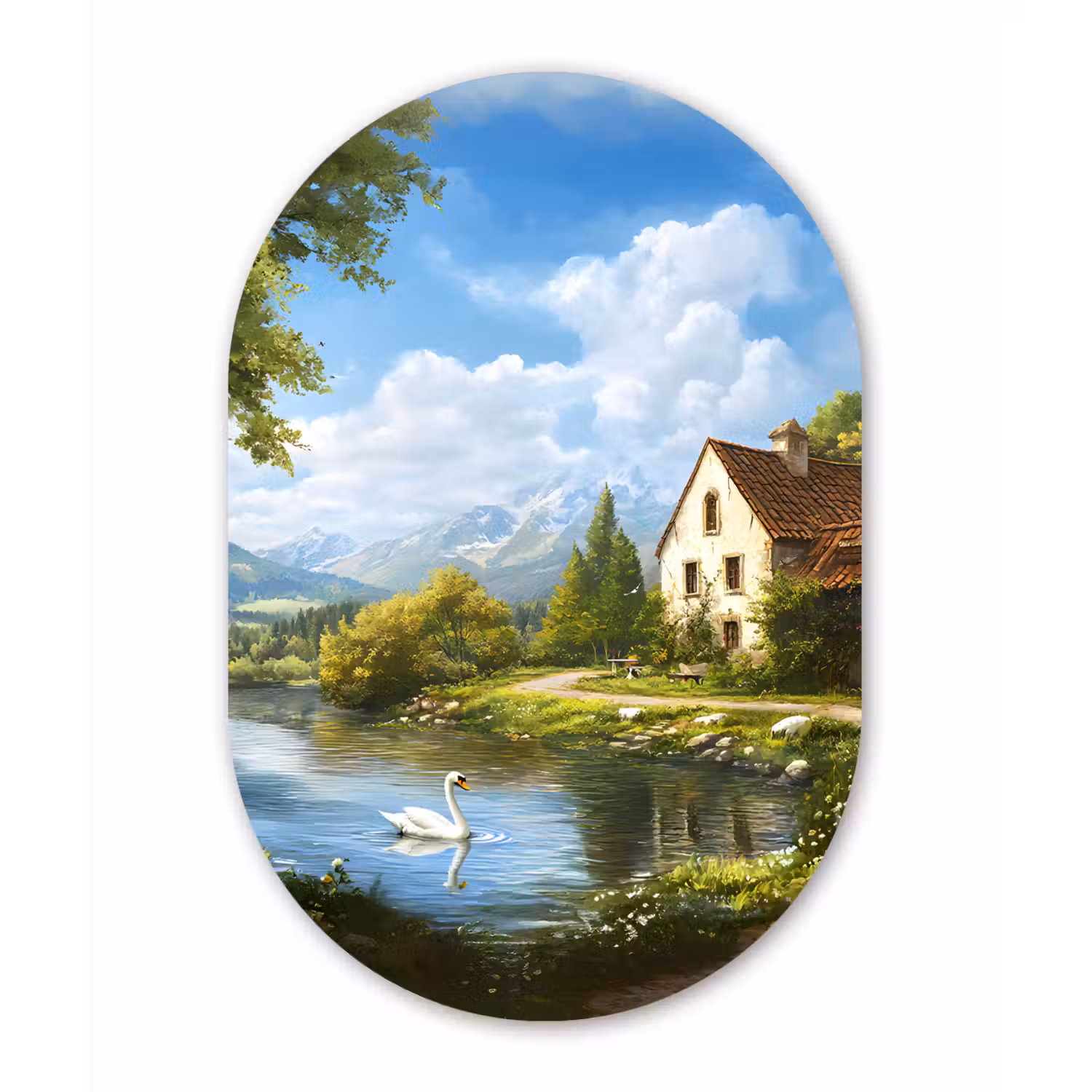 Zwaan - Bomen - Rust Wandcirkel Ovaal Forex klein -3d