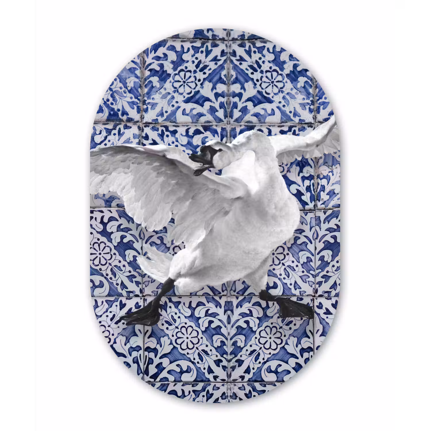Zwaan - Kunst - Delfts blauw - Schilderij - Oude meesters Wandcirkel Ovaal Forex klein -3d