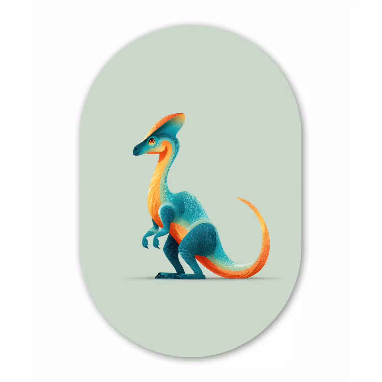 Staart - Dino - Minimalistisch - Blauw Wandcirkel Ovaal Forex klein -3d