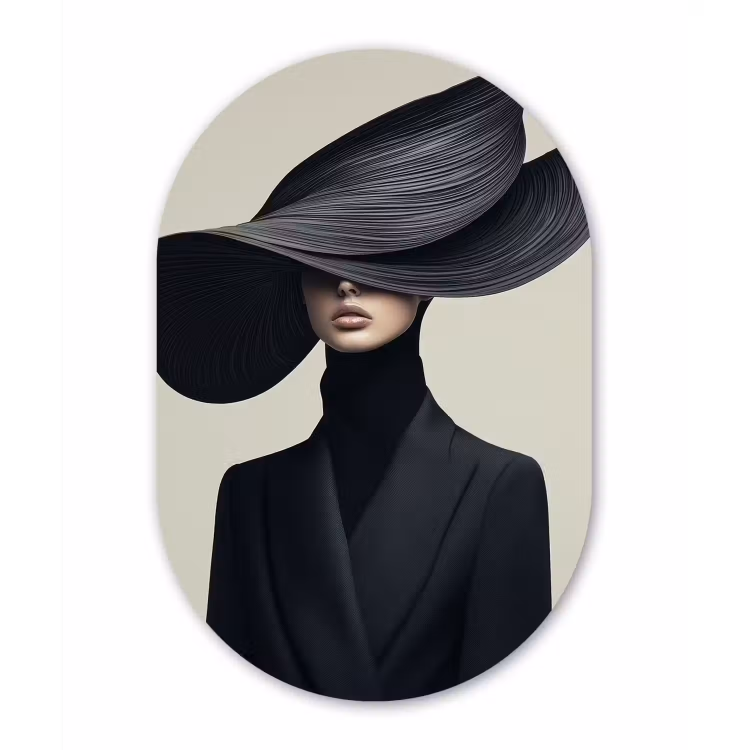 Zwart - Vrouw - Hoed Wandcirkel Ovaal Forex klein -3d
