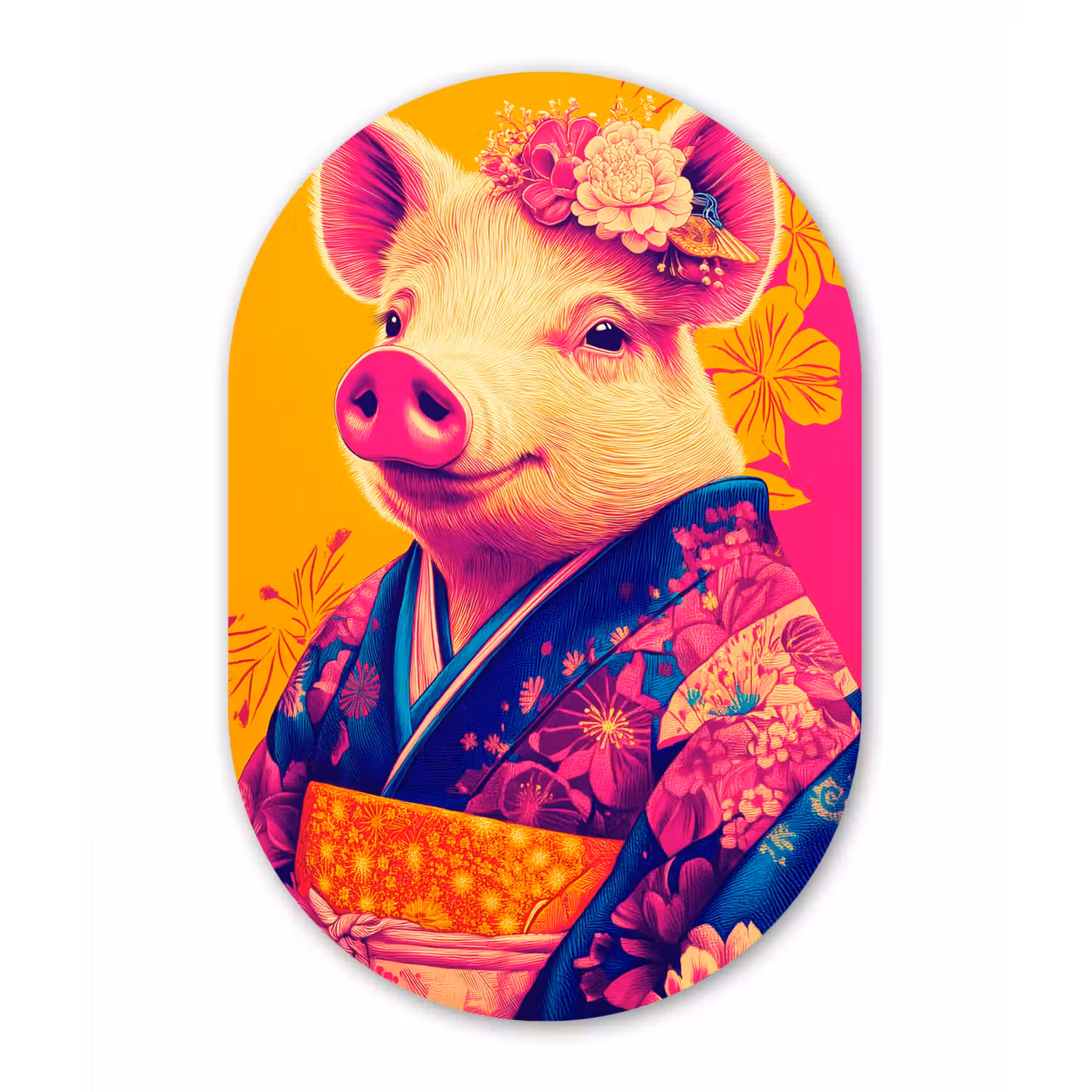 Varken - Bloemkroon - Kimono - Abstract Wandcirkel Ovaal Forex klein -3d