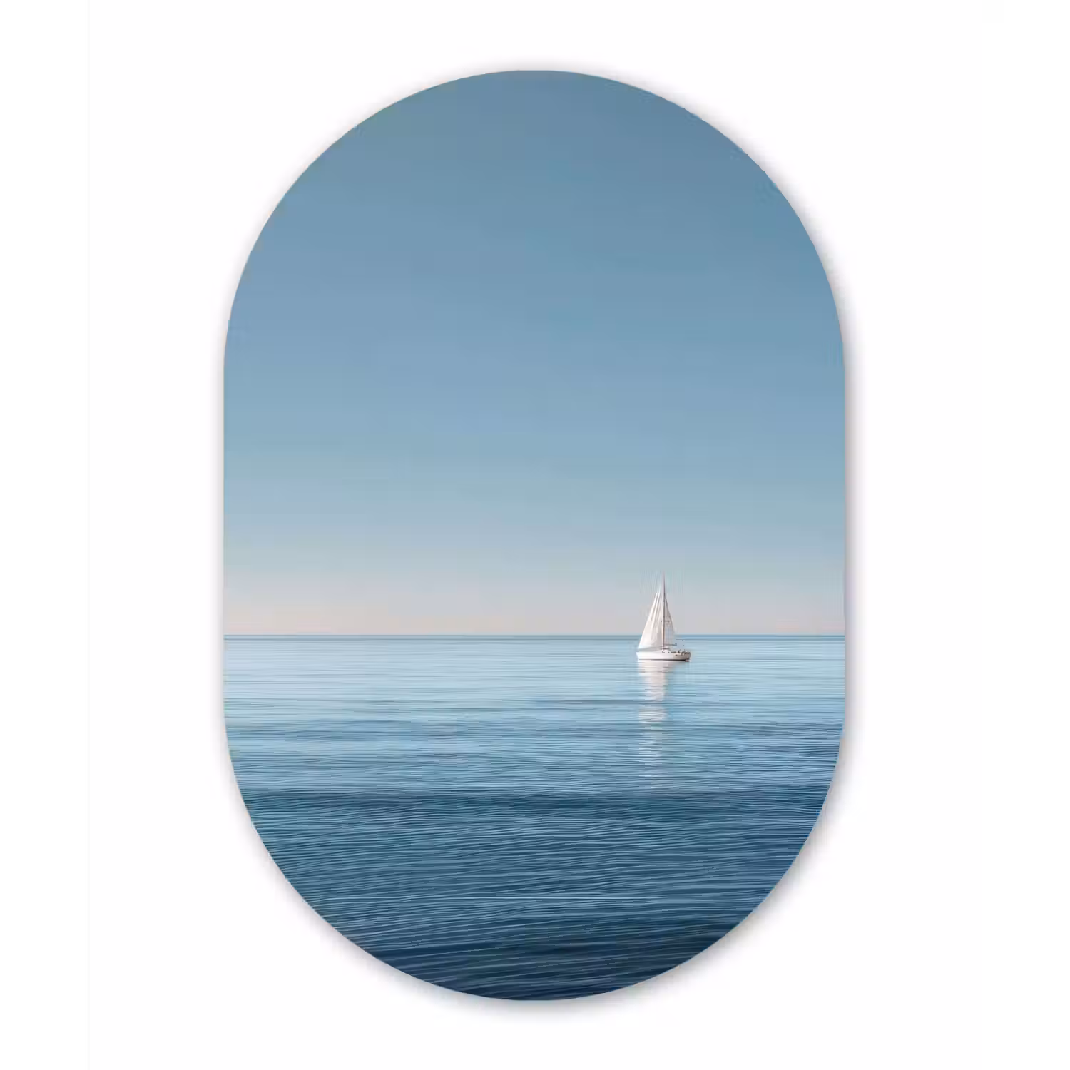 Zeilbootje - Kalme zee - Helderblauwe hemel Wandcirkel Ovaal Forex klein -3d