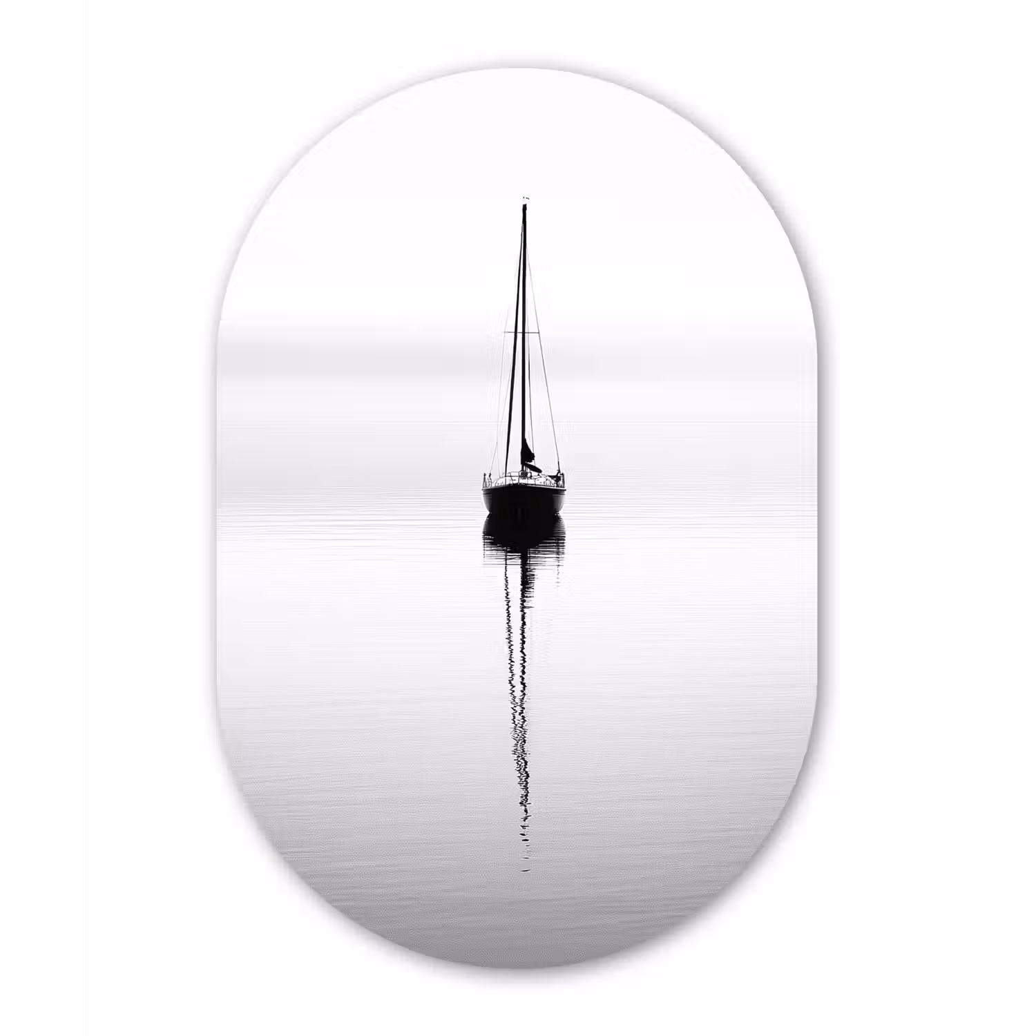Zeilboot - Zwart - Water - Silhouet Wandcirkel Ovaal Forex klein -3d