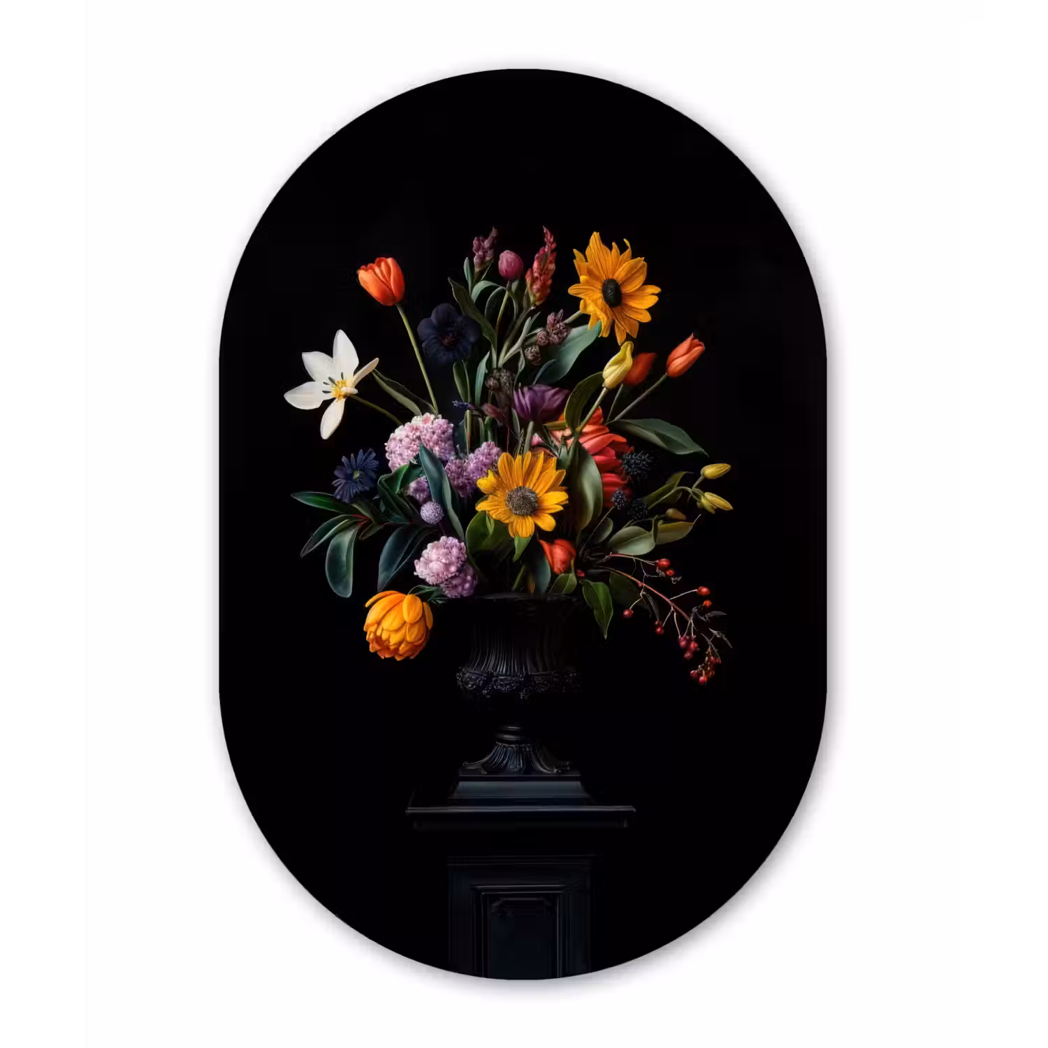 Zonnebloemen - Boeket - Kleurrijk Wandcirkel Ovaal Forex klein -3d