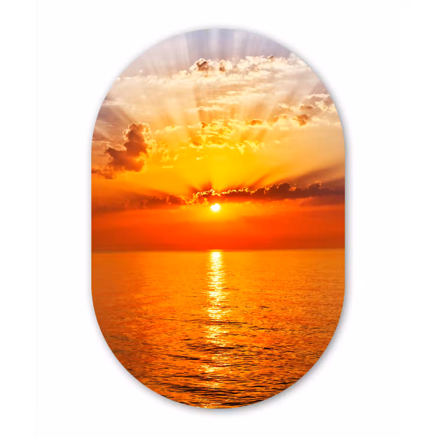 Zonsondergang - Zee - Lucht - Oranje - Horizon - Water Wandcirkel Ovaal Forex klein -3d