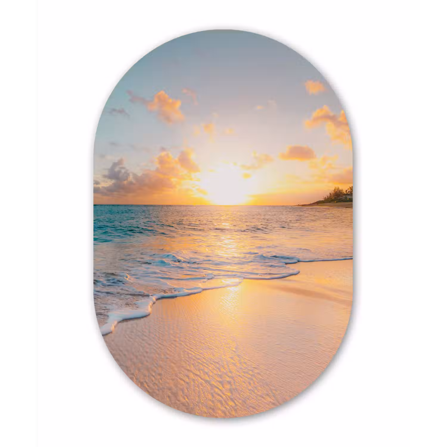 Zonsondergang - Strand - Zee - Zomer - Blauw Wandcirkel Ovaal Forex klein -3d