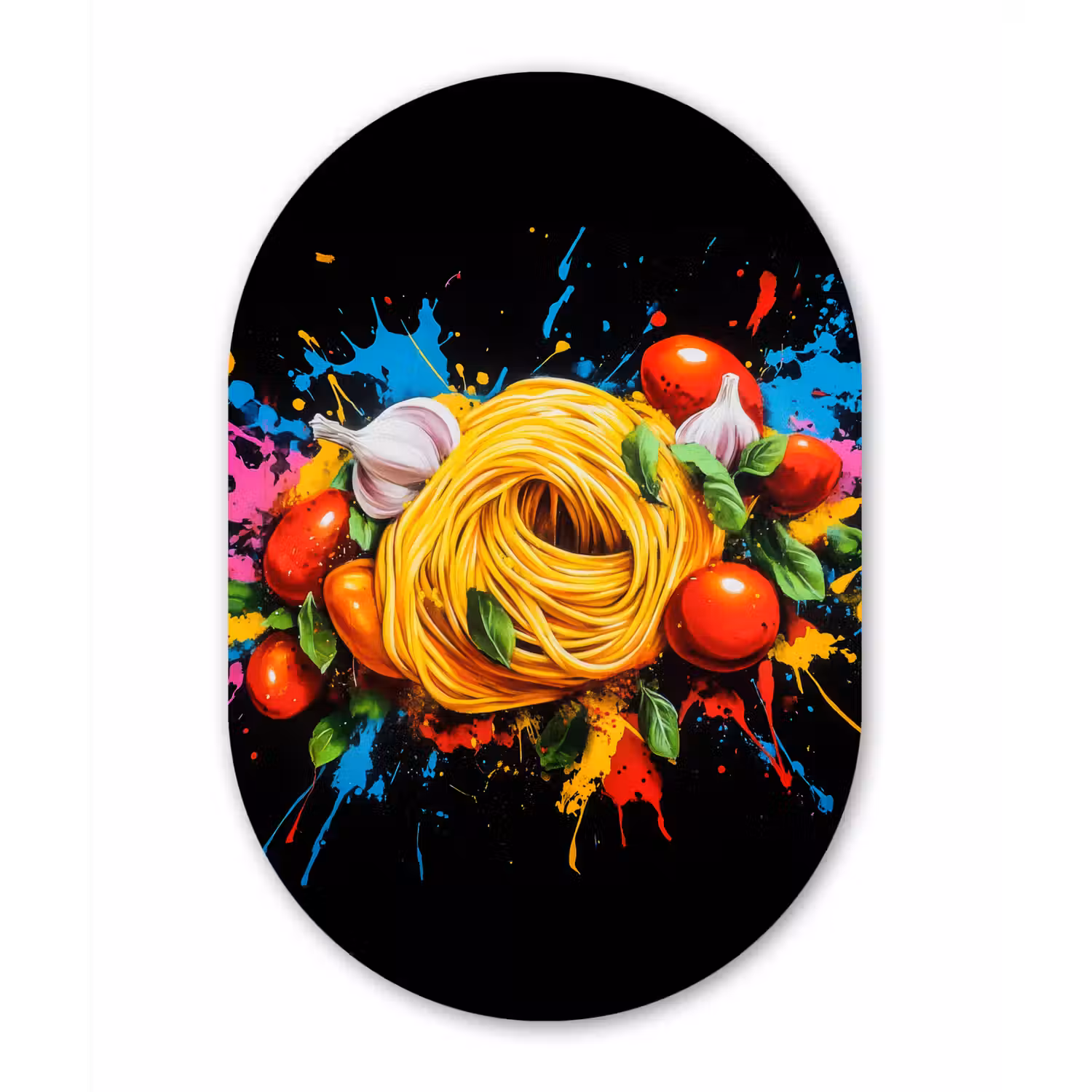 Spaghetti - Graffiti - Verf - Kleurrijk - Eten - Modern Wandcirkel Ovaal Forex klein -3d