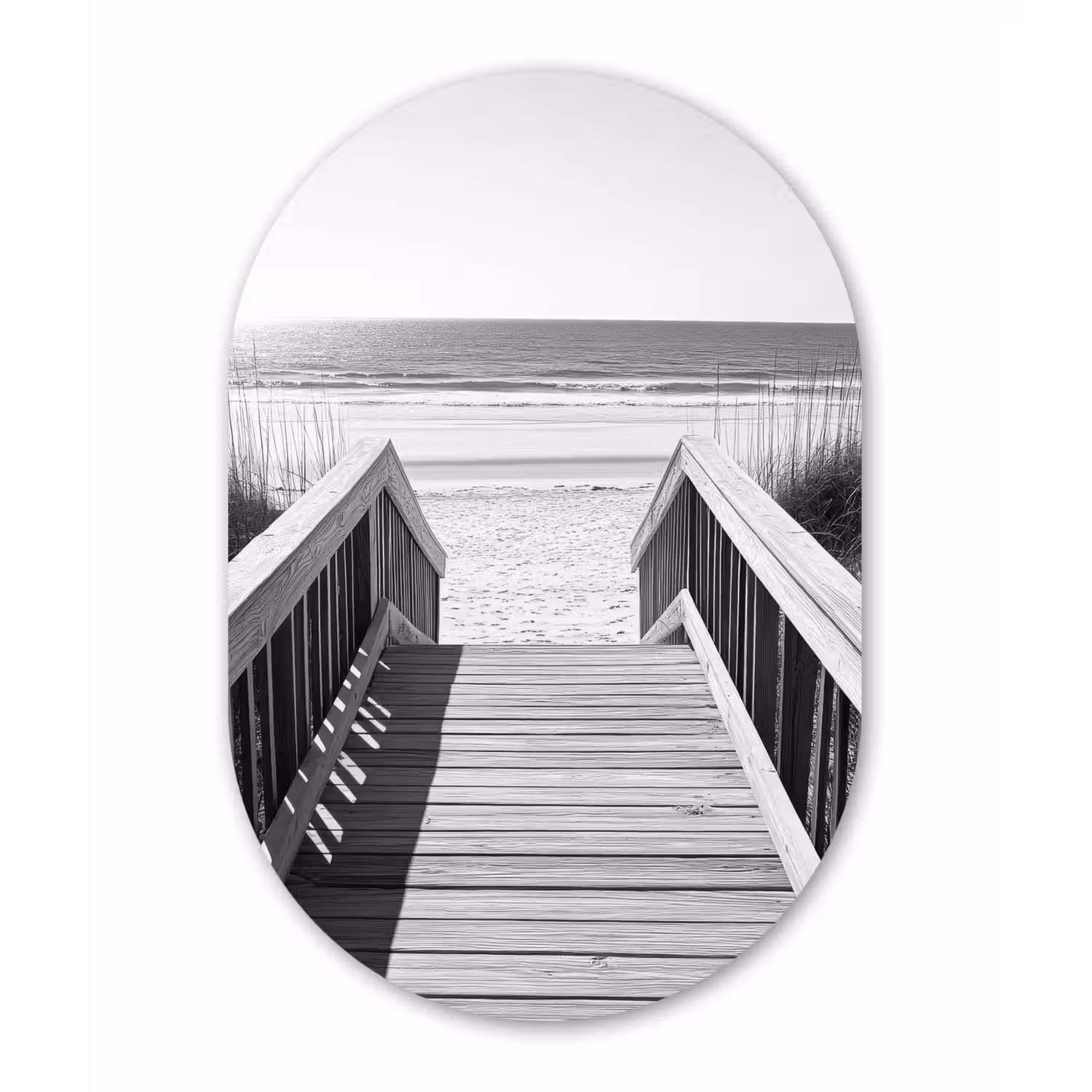 Loopbrug - Hout - Strand - Zee Wandcirkel Ovaal Forex klein -3d