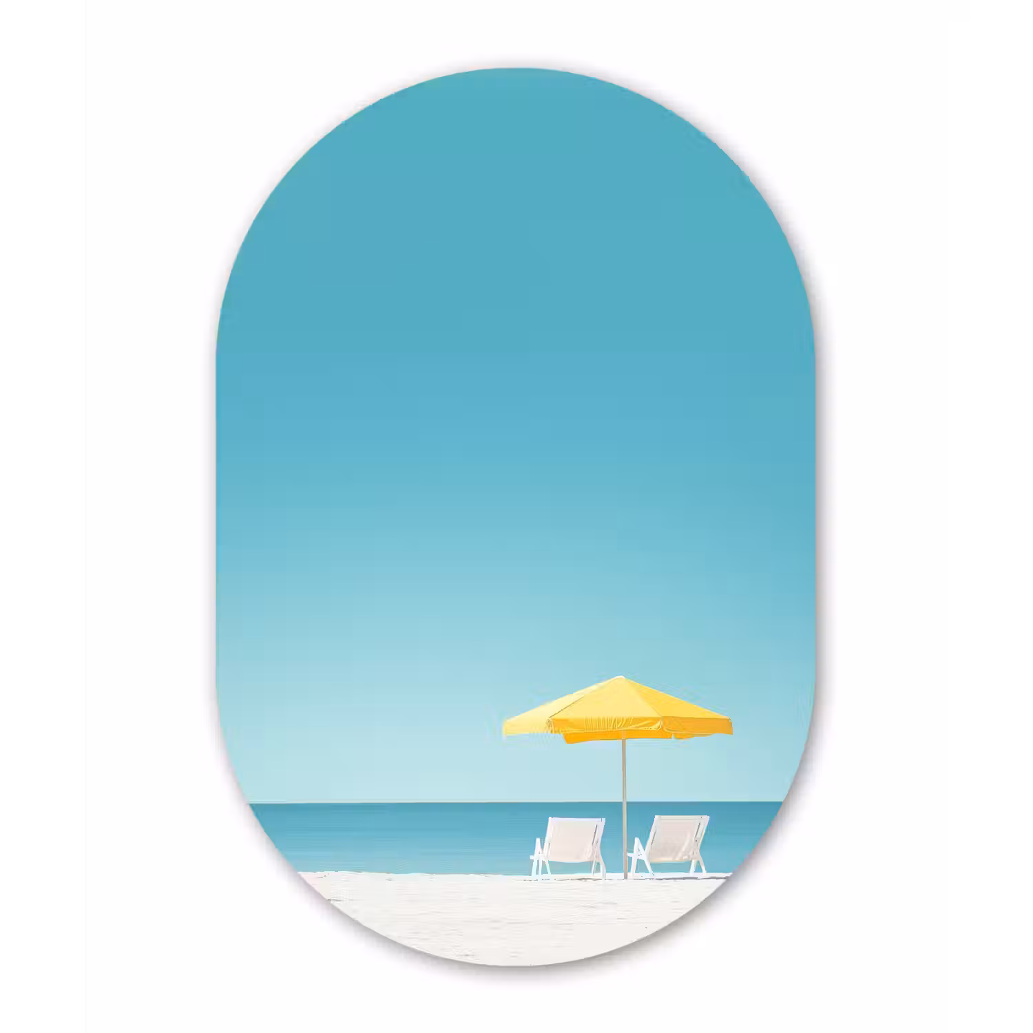 Strand - Blauwe lucht - Geel - Parasol Wandcirkel Ovaal Forex klein -3d