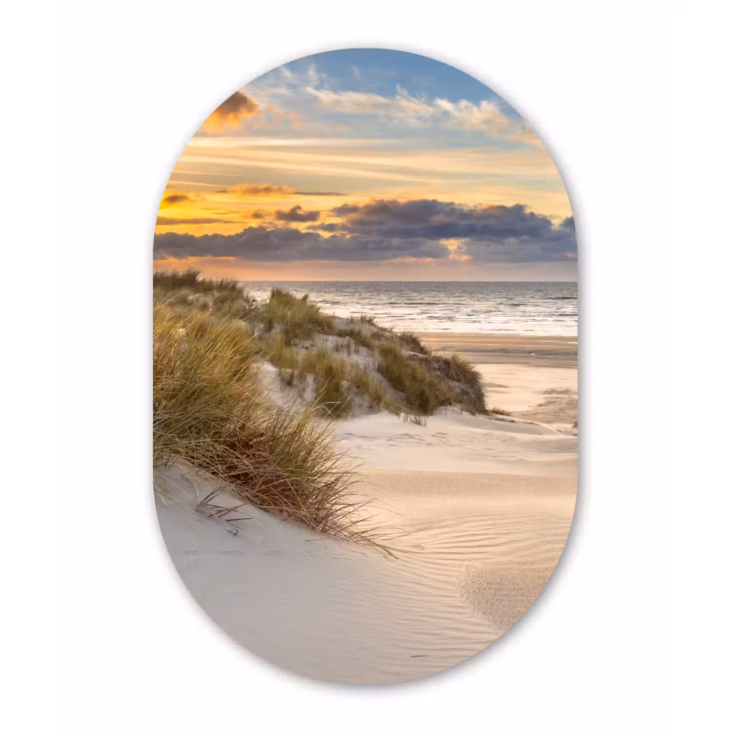 Strand - Duin - Gras - Zonsondergang - Zee Wandcirkel Ovaal Forex klein -3d