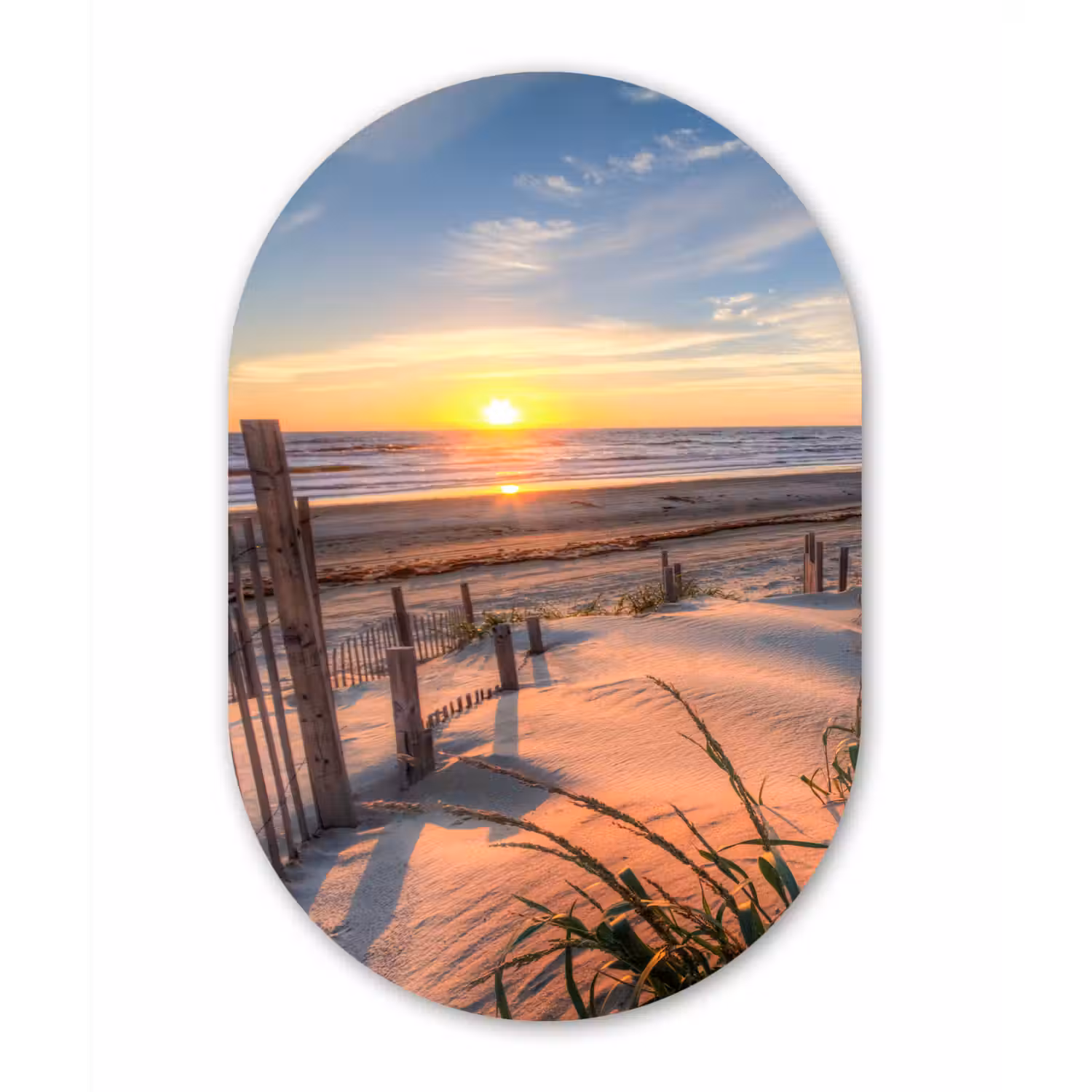 Strand - Zee - Duin - Zonsondergang - Landschap Wandcirkel Ovaal Forex klein -3d