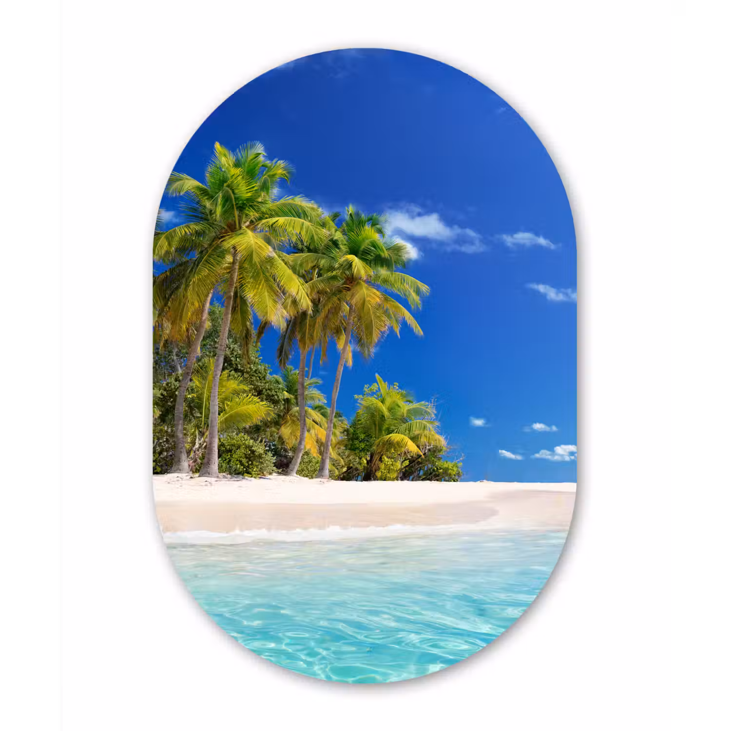 Strand - Zee - Palmboom - Zon - Zomer Wandcirkel Ovaal Forex klein -3d