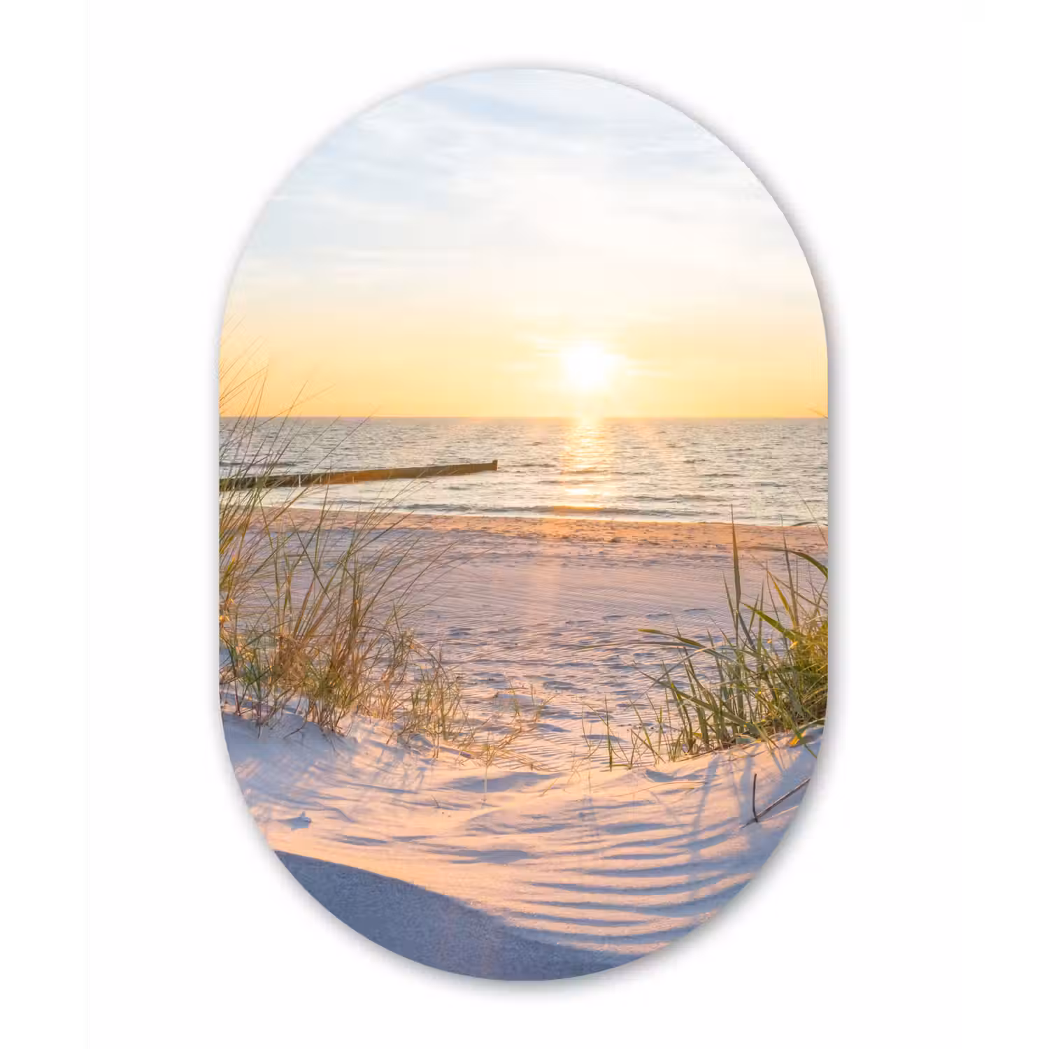 Strand - Zon - Duin - Gras - Zand - Horizon Wandcirkel Ovaal Forex klein -3d