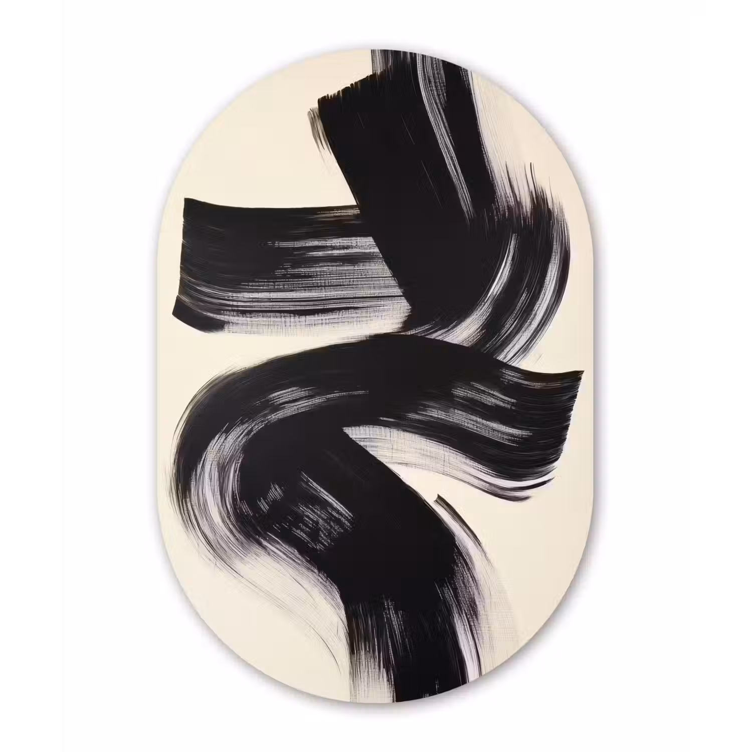 Strepen - Zwart - Abstract Wandcirkel Ovaal Forex klein -3d