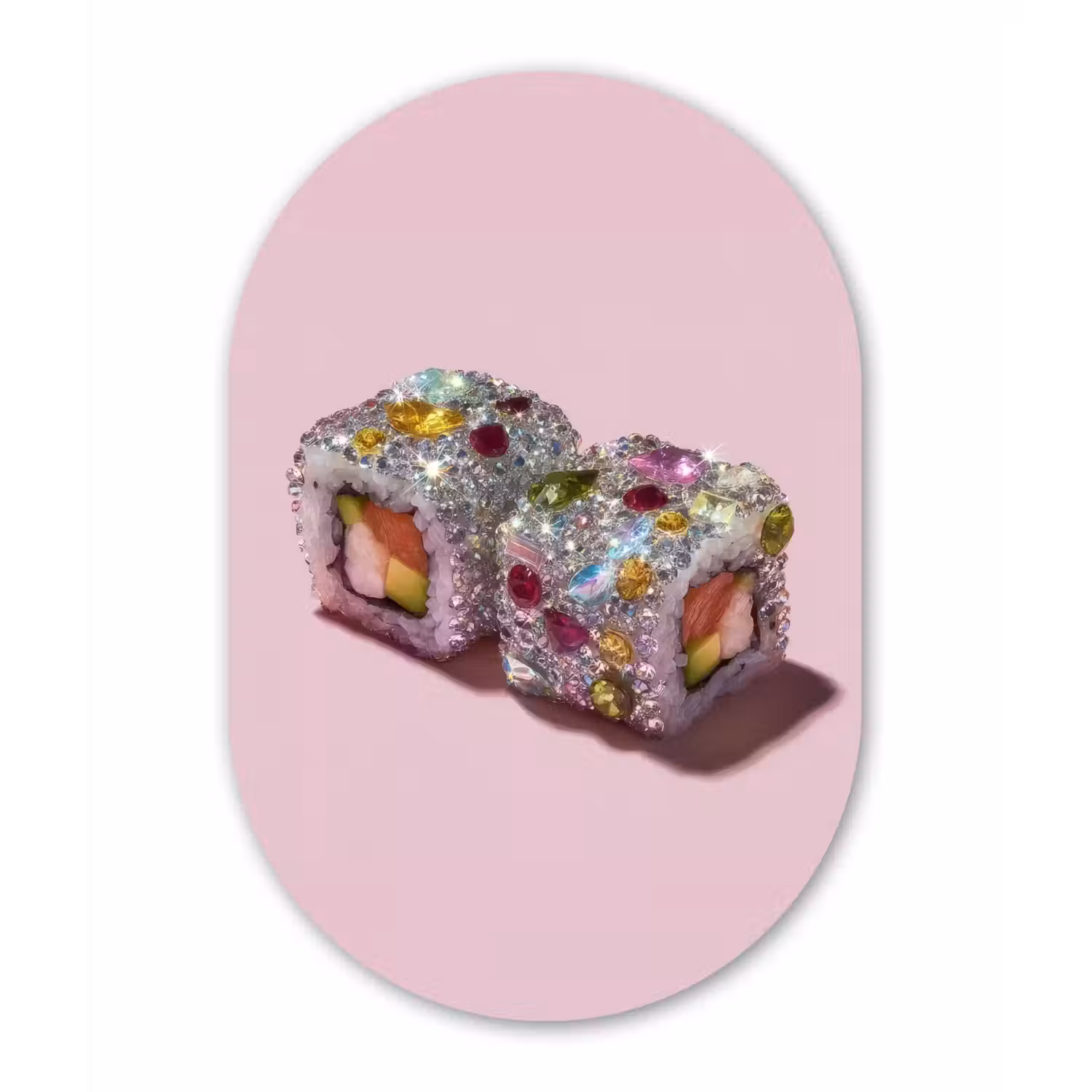 Sushi - Rolletjes - Steentjes - Kleurrijk Wandcirkel Ovaal Forex klein -3d