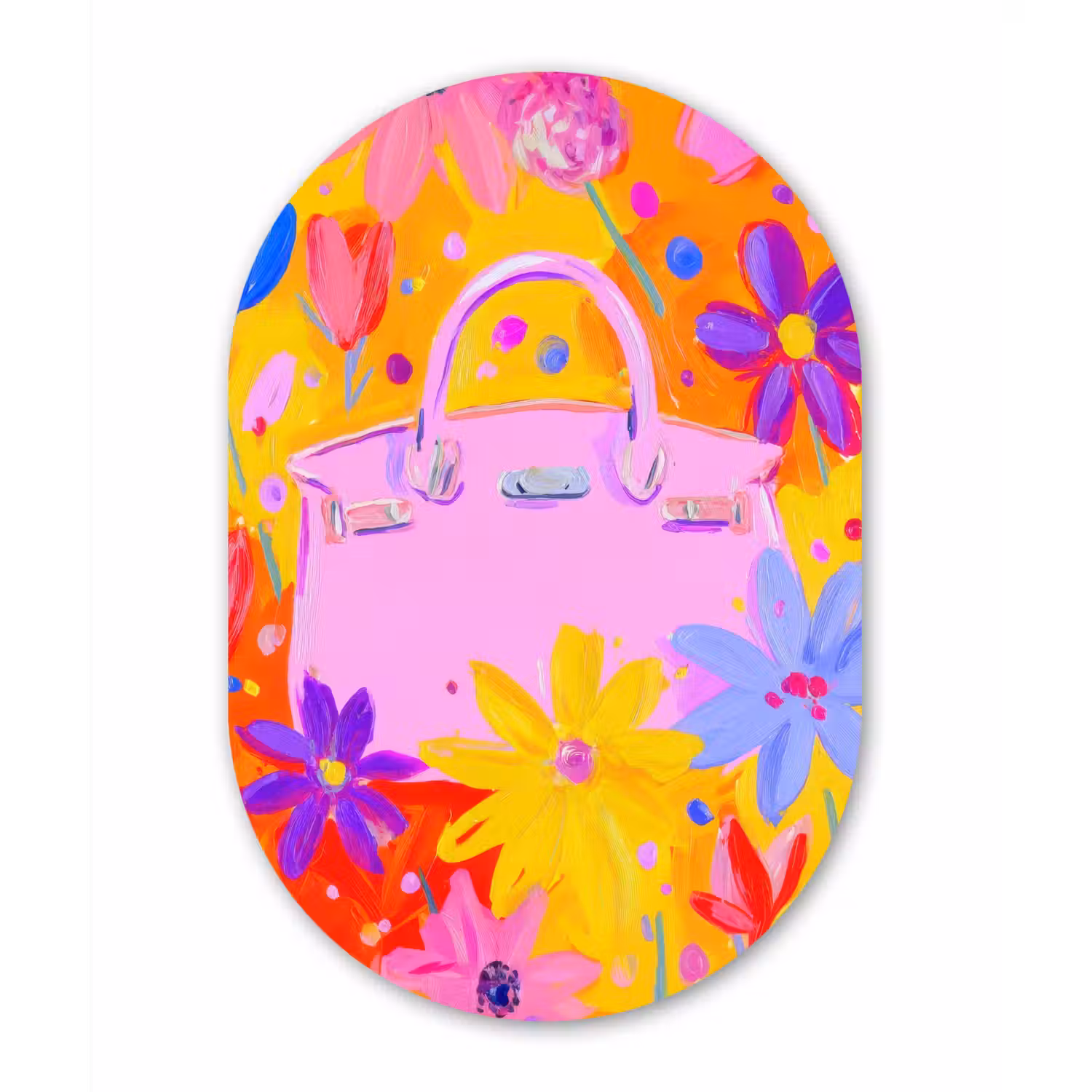 Tas - Roze - Bloemen Wandcirkel Ovaal Forex klein -3d
