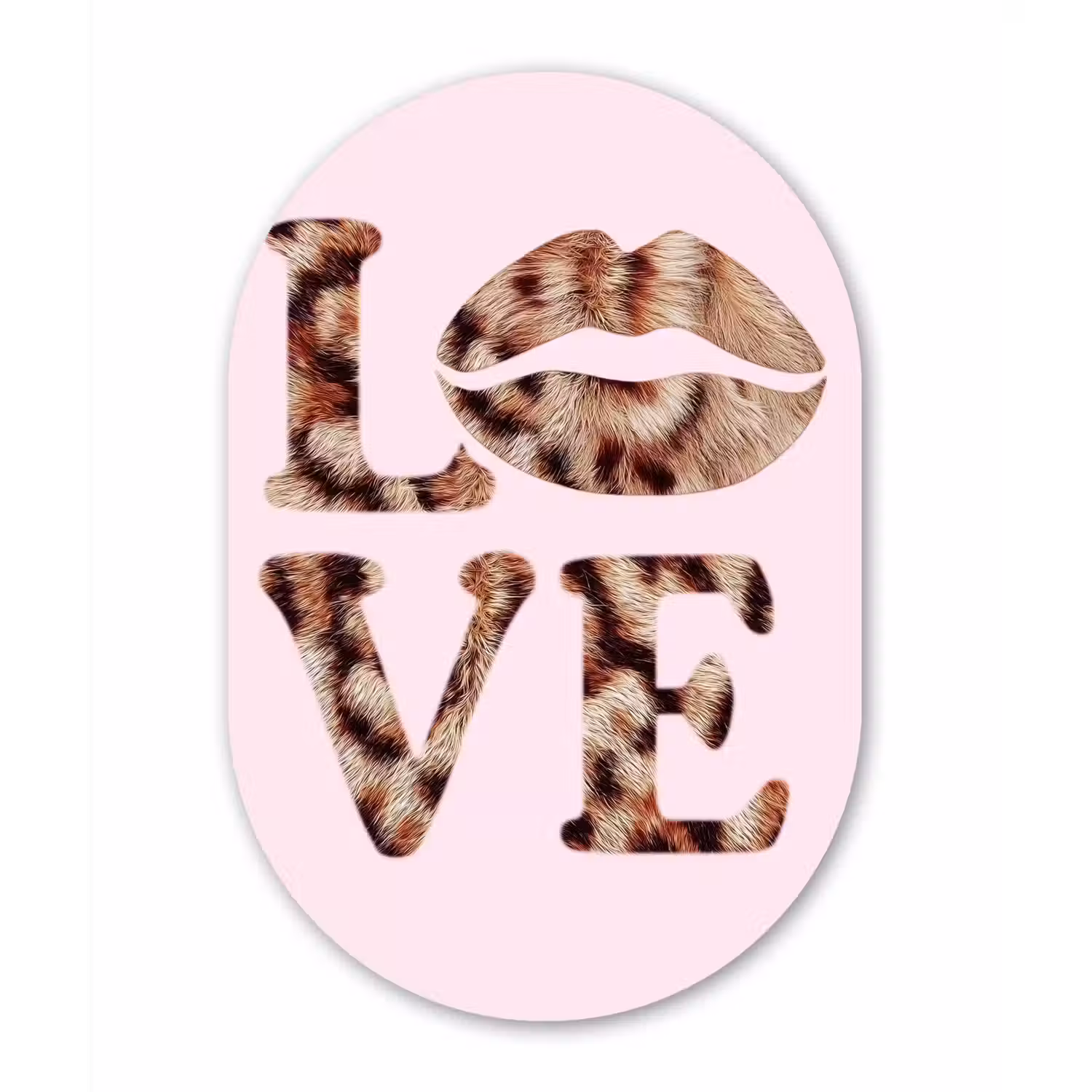 Tekst - Love - Pantervacht - Lichtroze Wandcirkel Ovaal Forex klein -3d