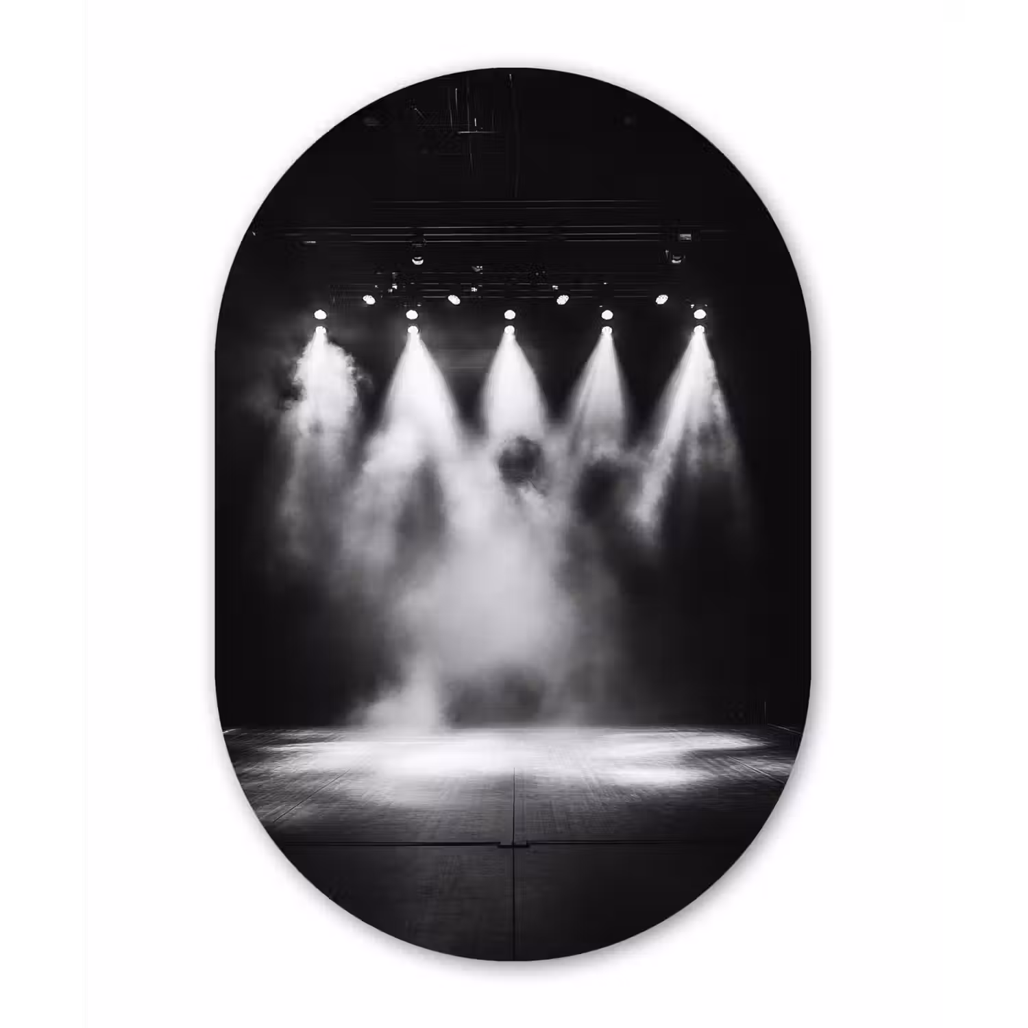 Theaterzaal - Mist - Spotlights - Zwart Wandcirkel Ovaal Forex klein -3d