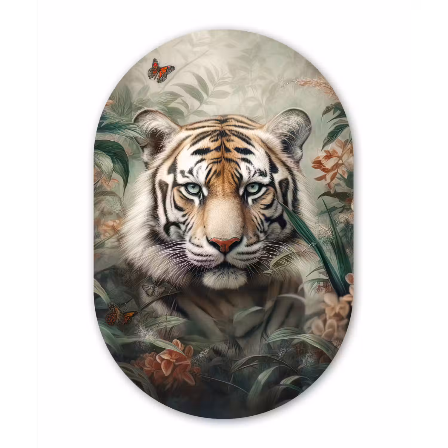 Tijger - Vlinders - Dieren - Jungle - Bloemen Wandcirkel Ovaal Forex klein -3d