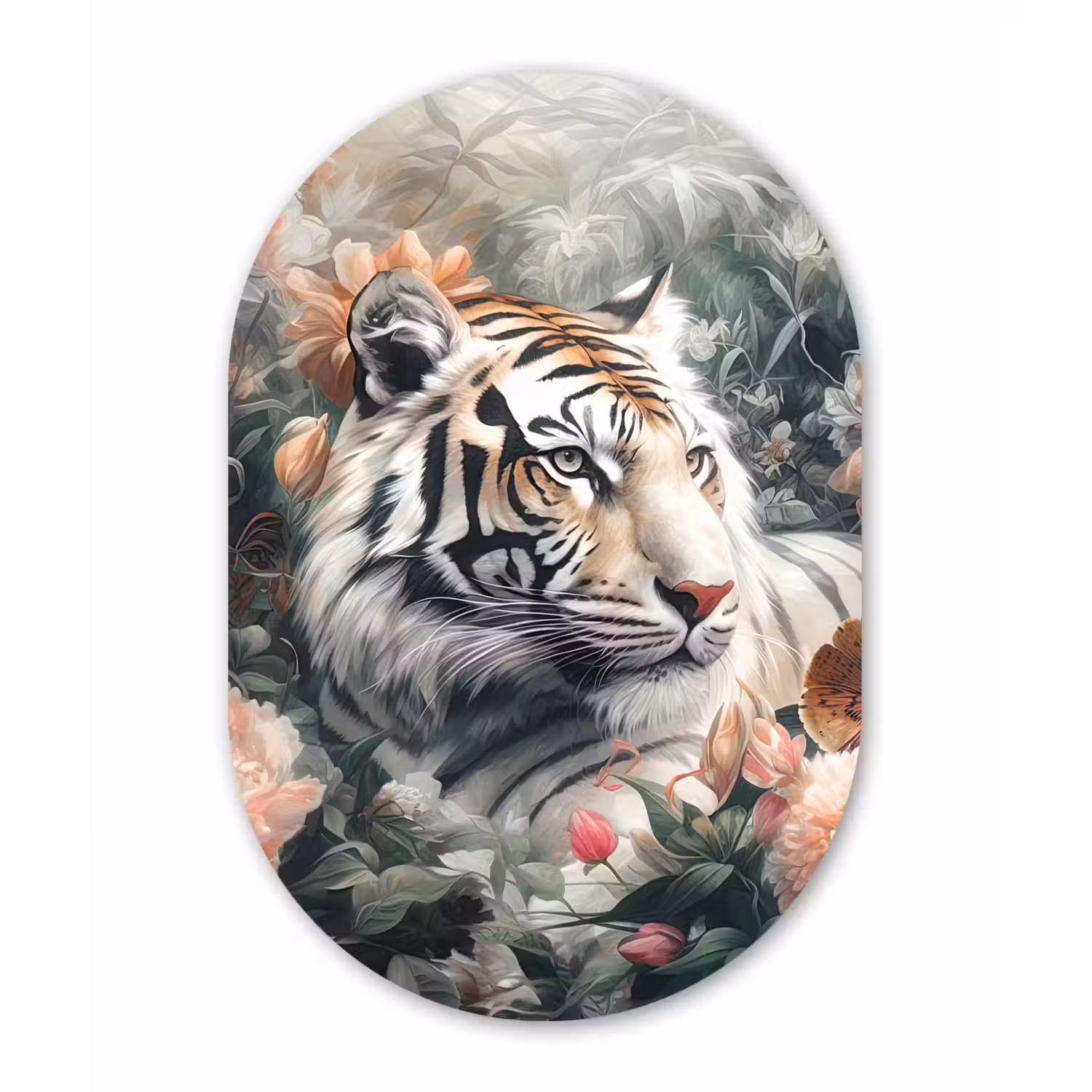 Tijger - Wilde dieren - Bloemen - Jungle Wandcirkel Ovaal Forex klein -3d