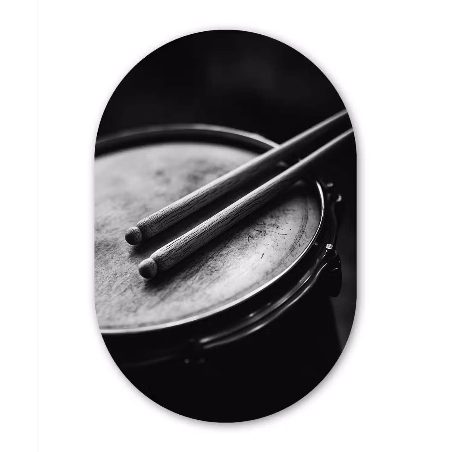 Trommel - Close-up - Drumstokken - Zwart Wandcirkel Ovaal Forex klein -3d