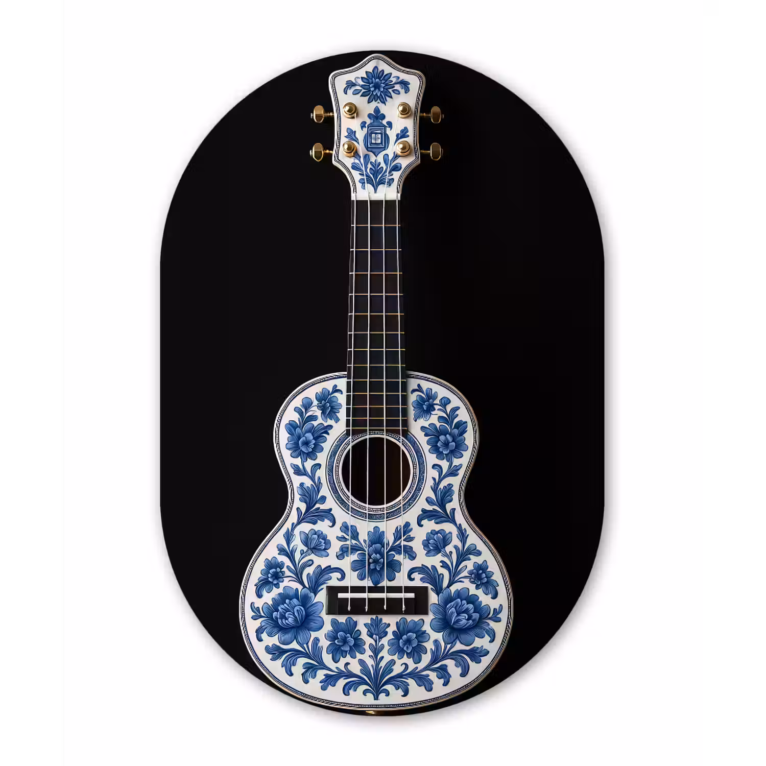 Ukelele - Delfts - Blauw - Muziek Wandcirkel Ovaal Forex klein -3d