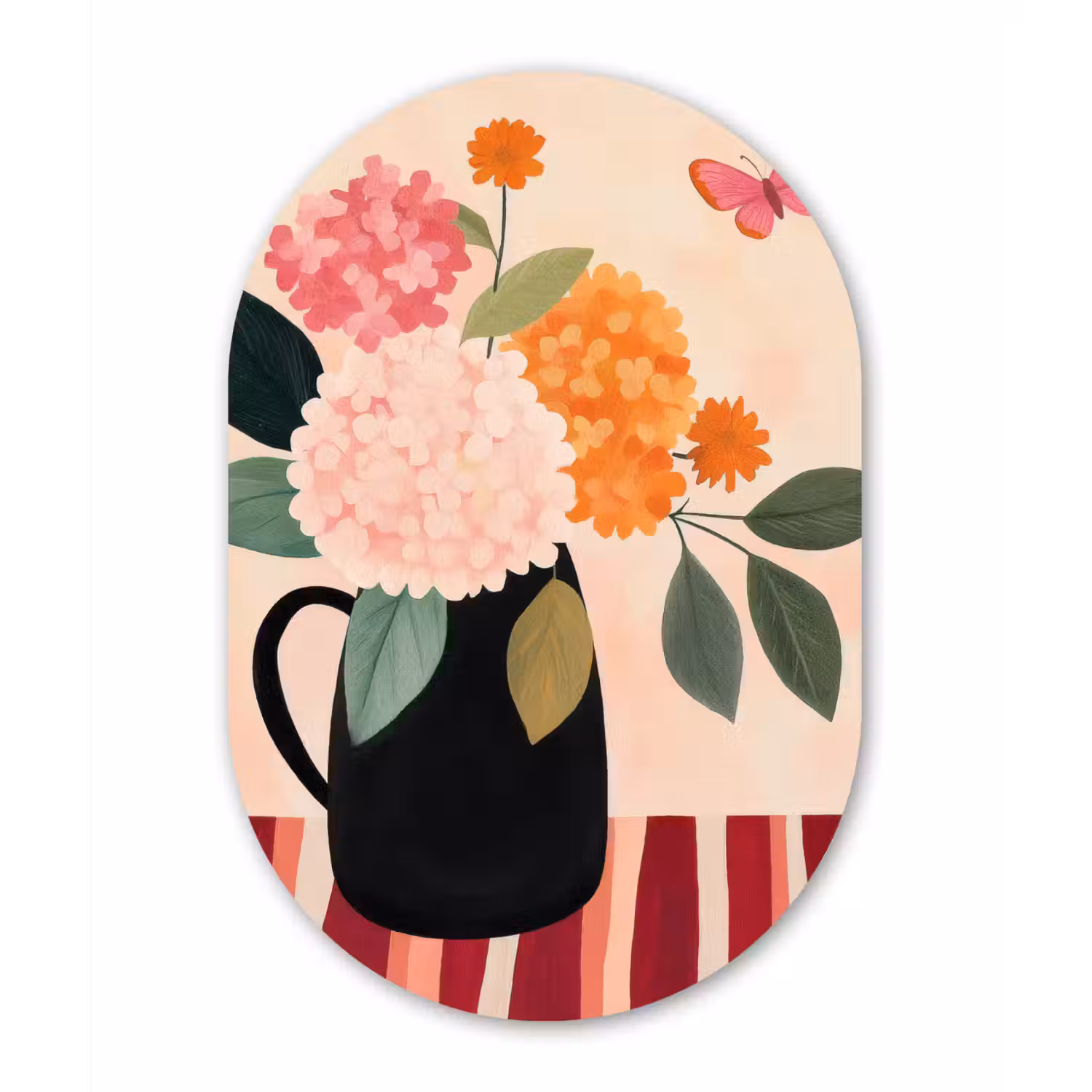 Vaas - Bloemen - Vlinder - Rood Wandcirkel Ovaal Forex klein -3d