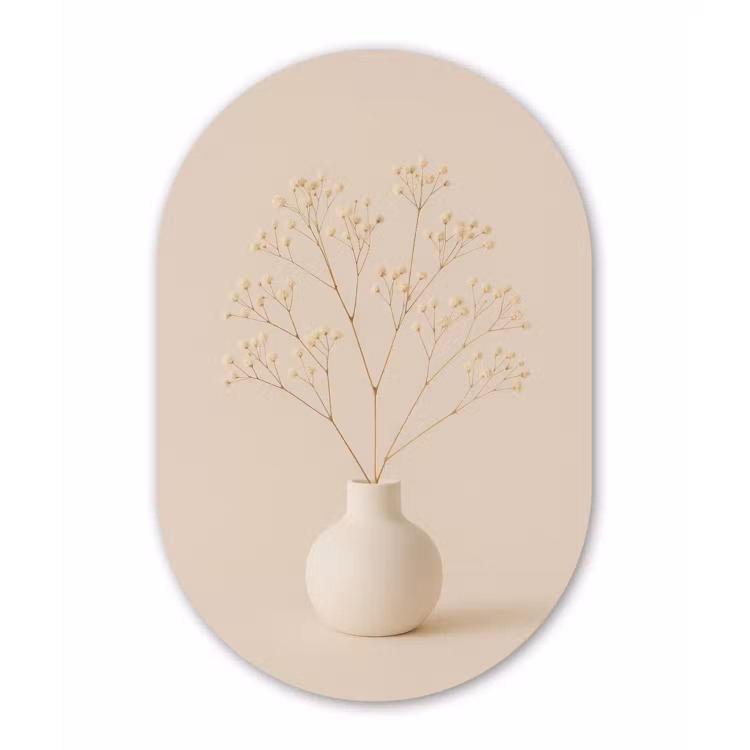 Vaas - Takken - Bloemetjes - Wit Wandcirkel Ovaal Forex klein -3d