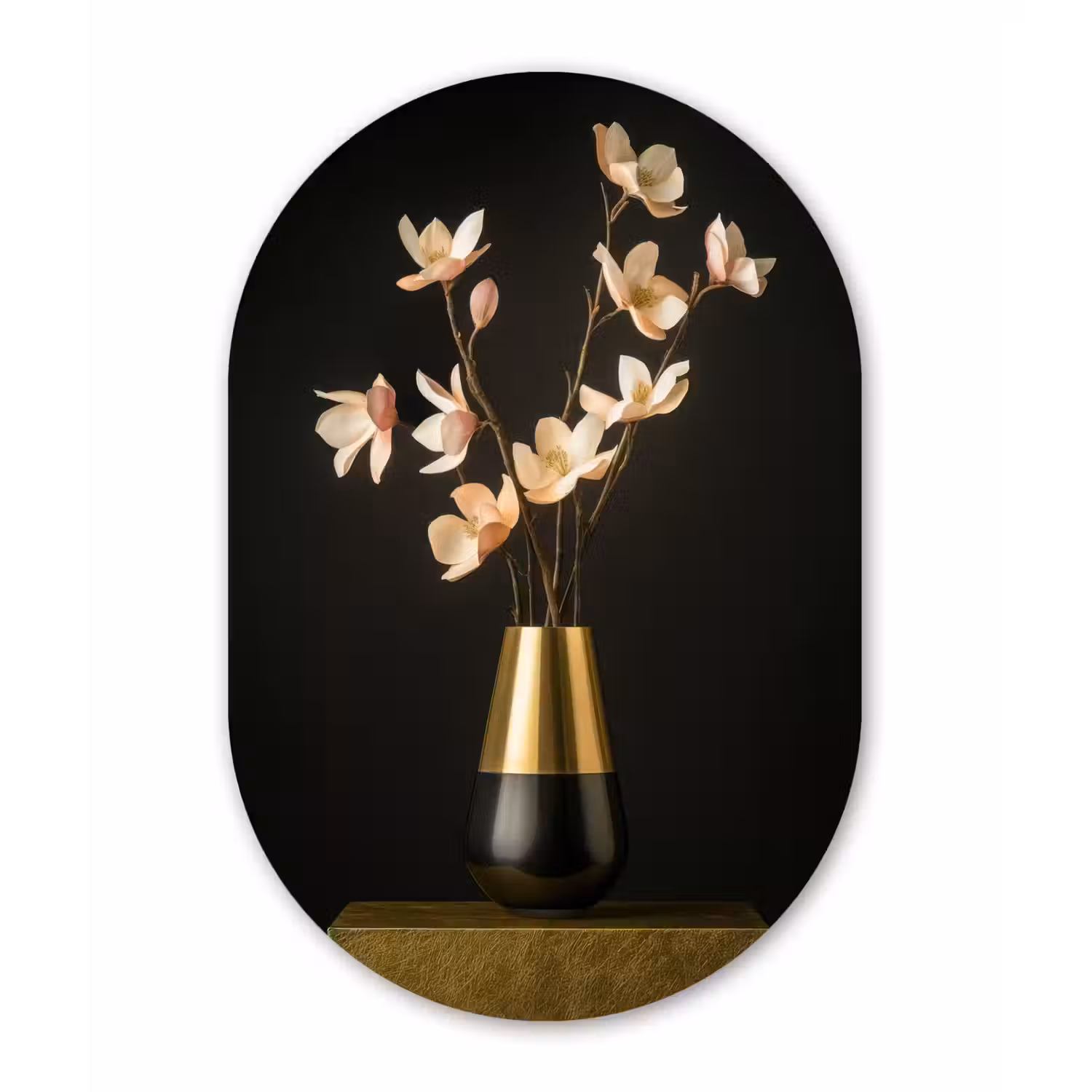 Sierlijk - Boeket - Goud - Vaas Wandcirkel Ovaal Forex klein -3d