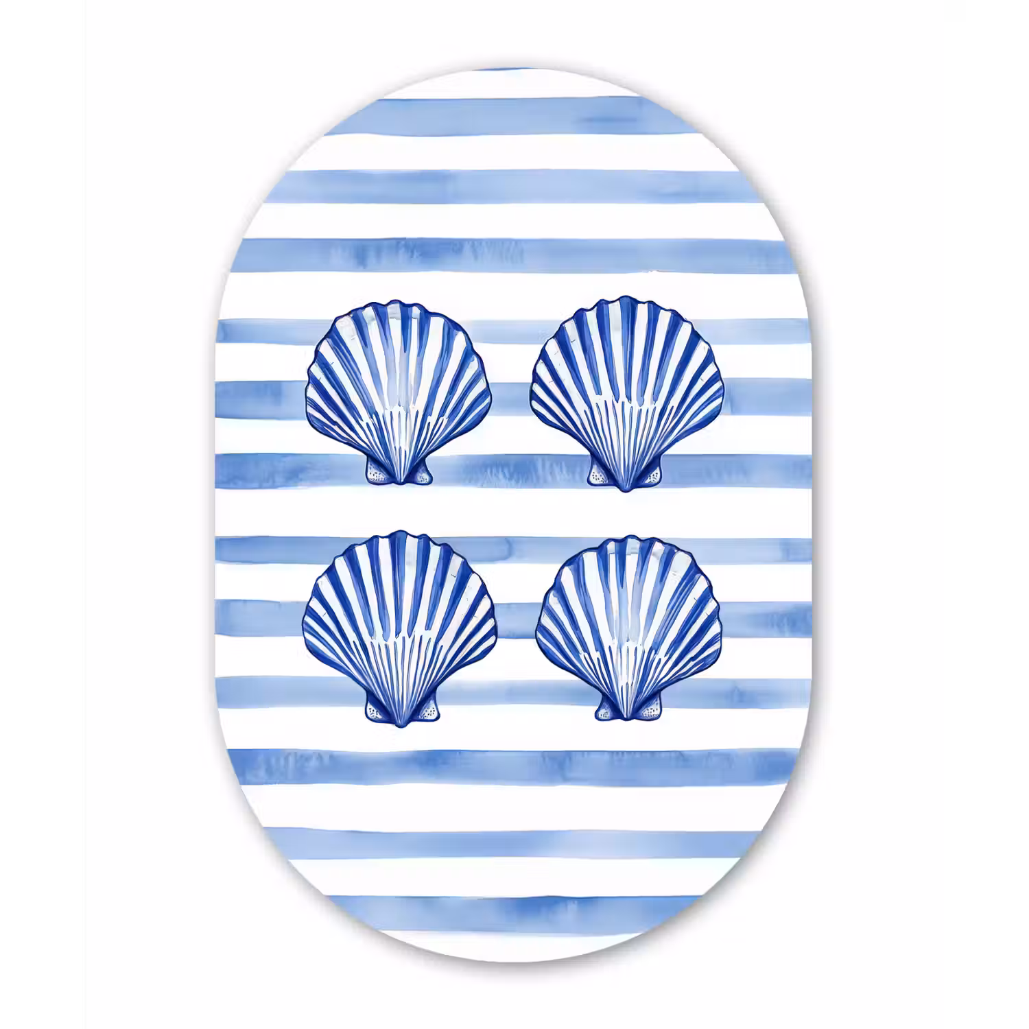 Vier schelpen - Blauw - Wit - Strepen Wandcirkel Ovaal Forex klein -3d