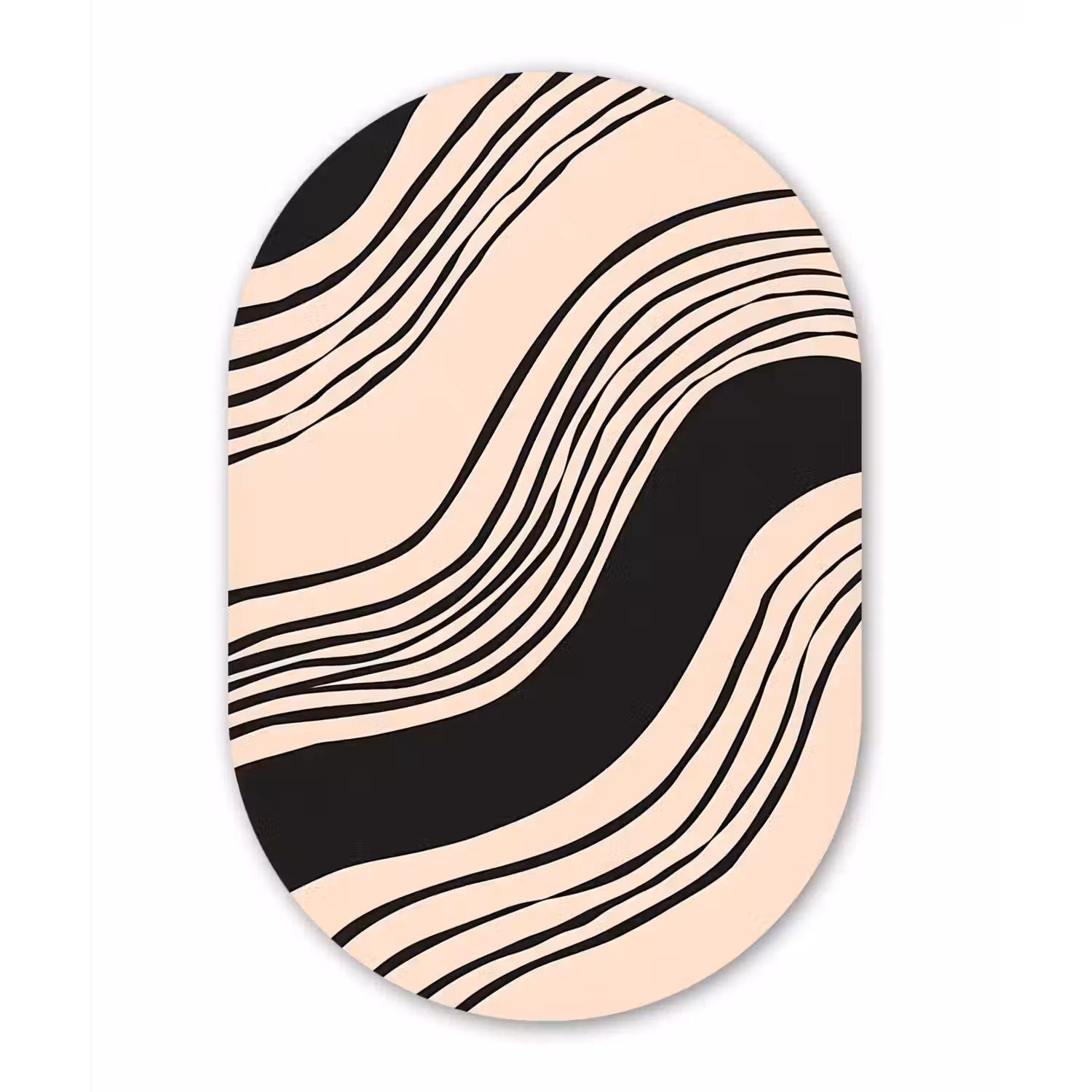 Golven - Zwart - Zandkleur Wandcirkel Ovaal Forex klein -3d