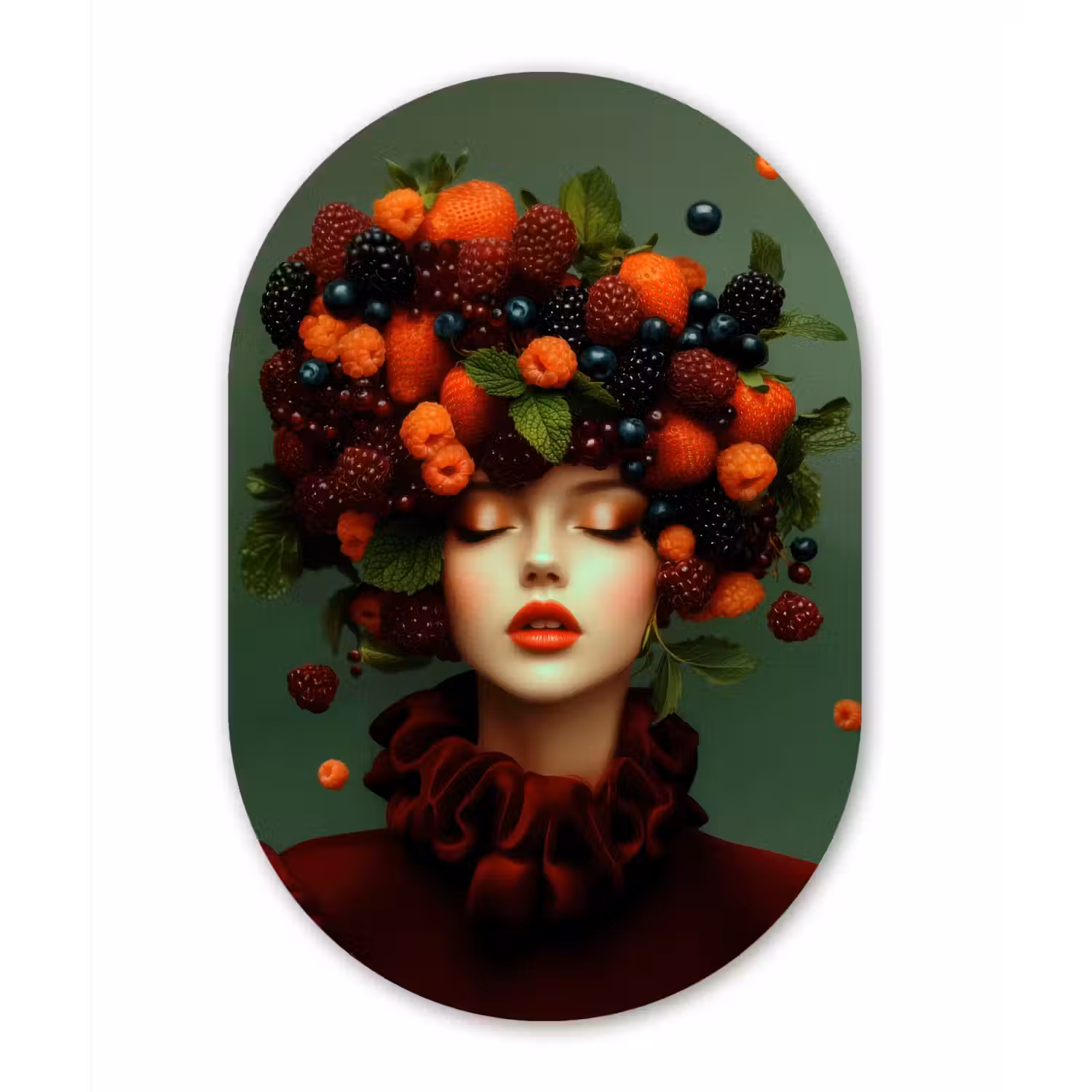 Vrouw - Aardbeien - Frambozen - Bramen - Bessen Wandcirkel Ovaal Forex klein -3d
