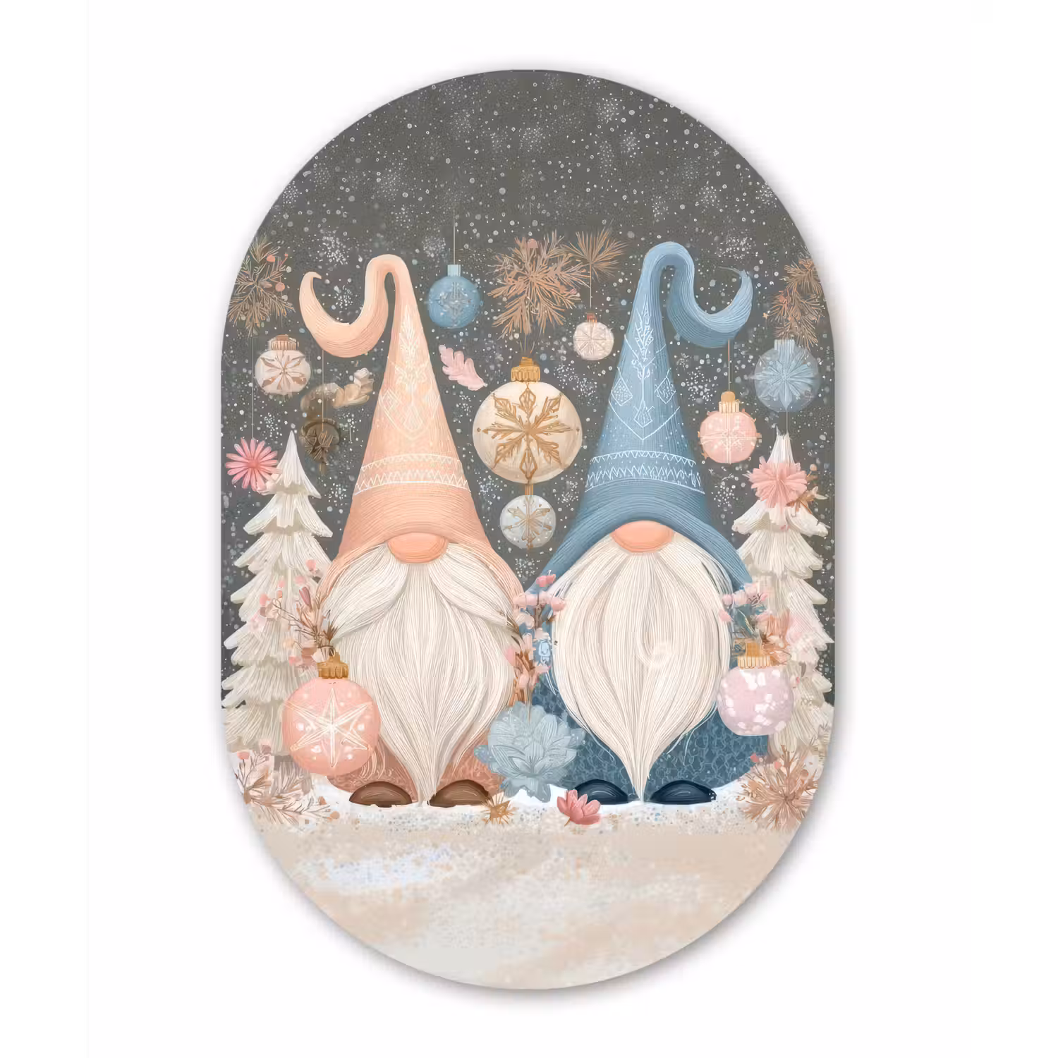 Kerst - Gnomen - Pastel Wandcirkel Ovaal Forex klein -3d