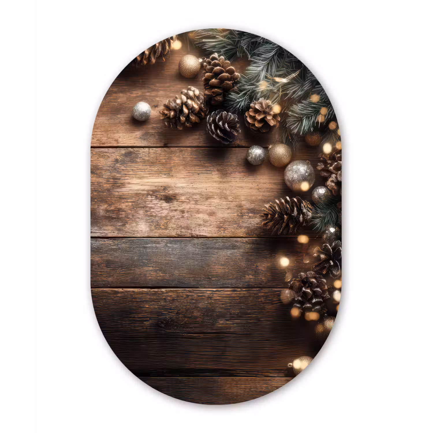 Kersthoekdecoratie - Dennenappels - Lichtjes Wandcirkel Ovaal Forex klein -3d