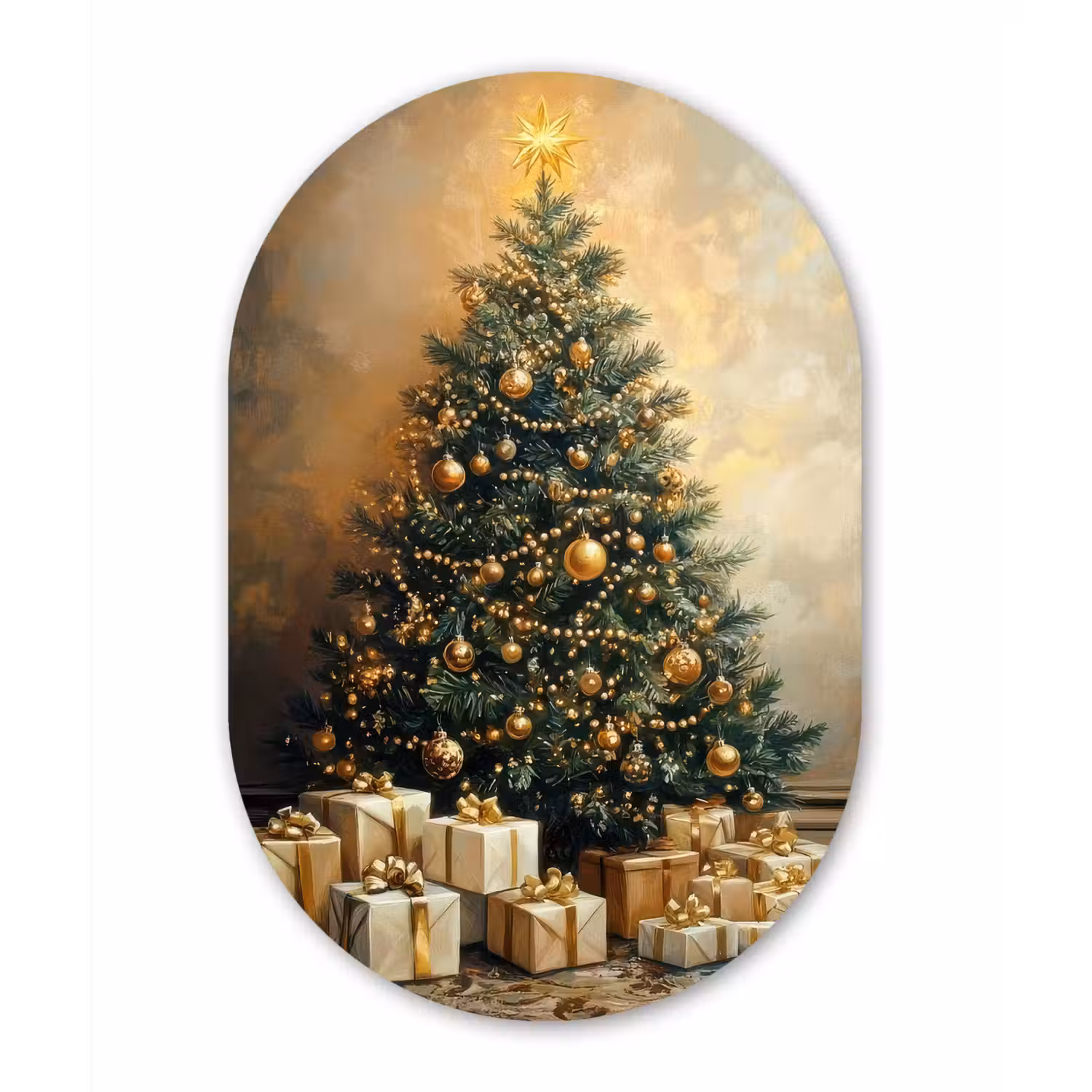 Kerstboom - Cadeaus - Goud Wandcirkel Ovaal Forex klein -3d