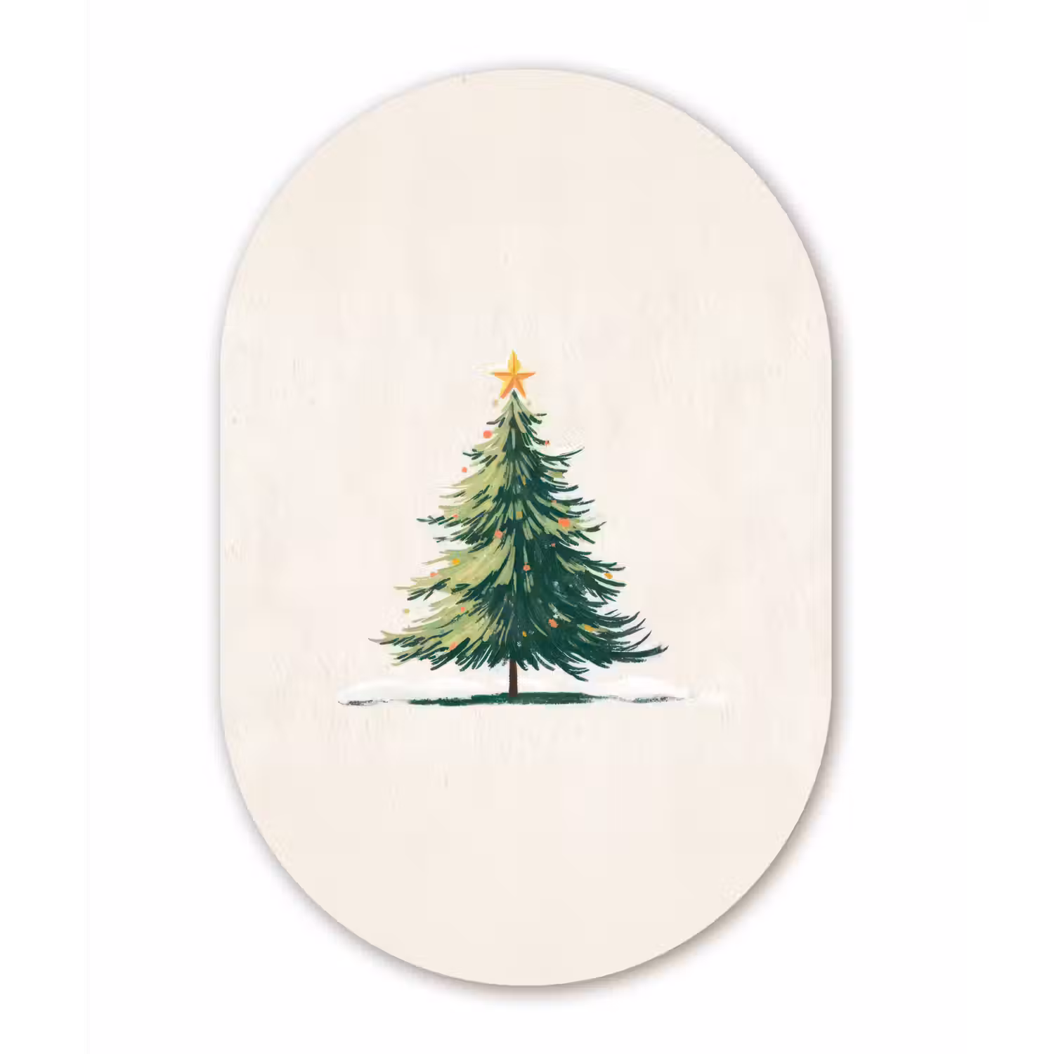 Kerstboom - Illustratie - Ster - Sneeuw Wandcirkel Ovaal Forex klein -3d