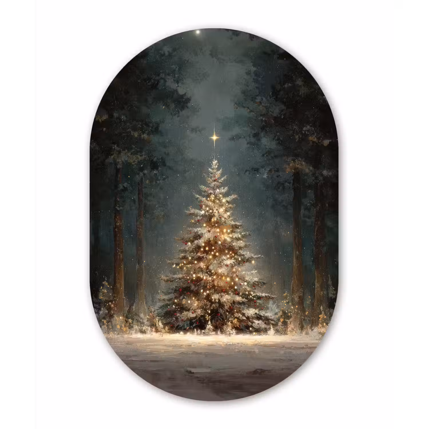Kerstboom - Bos - Sneeuw - meerkleurig Wandcirkel Ovaal Forex klein -3d