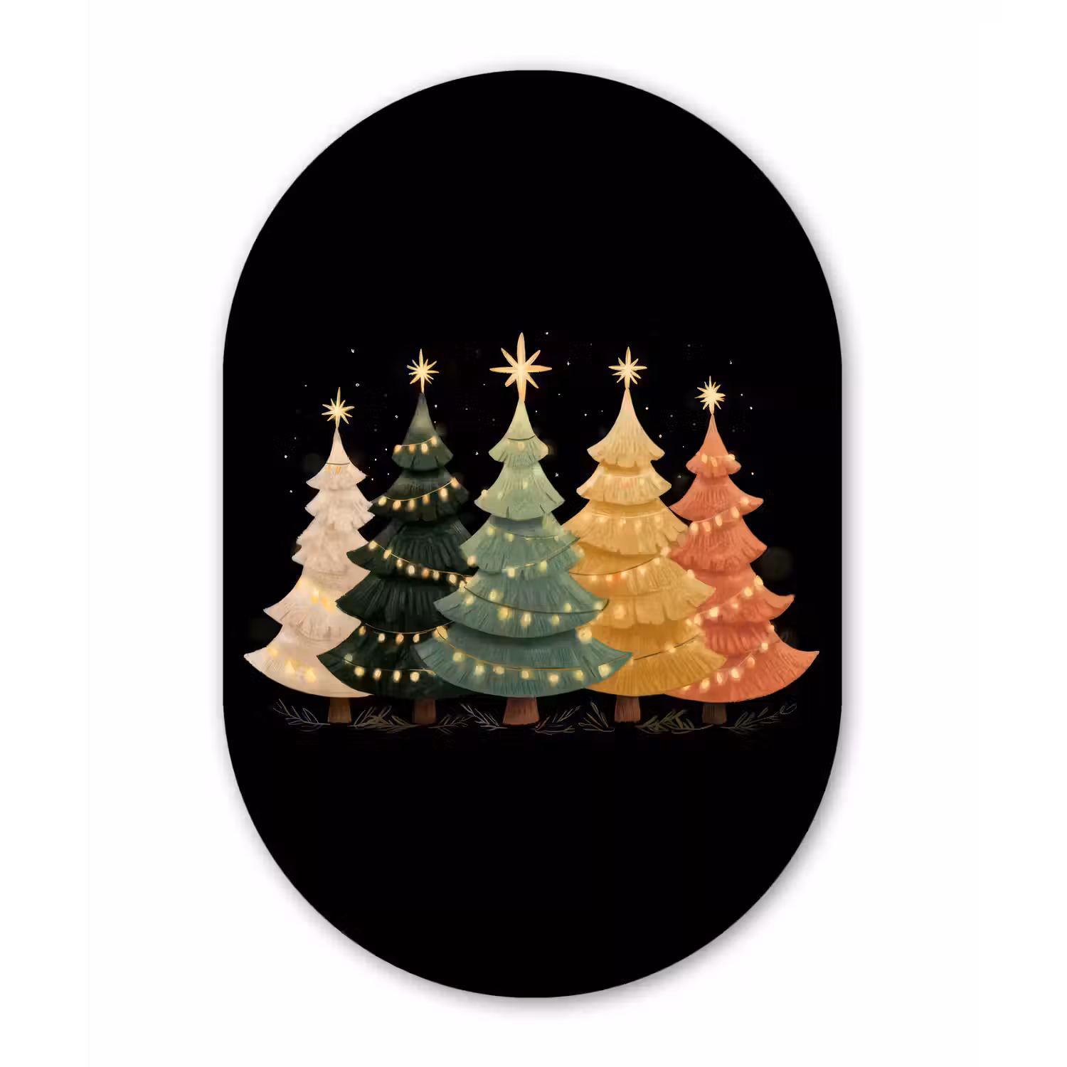 Kerstbomen - Kleurrijk - Lichtjes - Ster Wandcirkel Ovaal Forex klein -3d